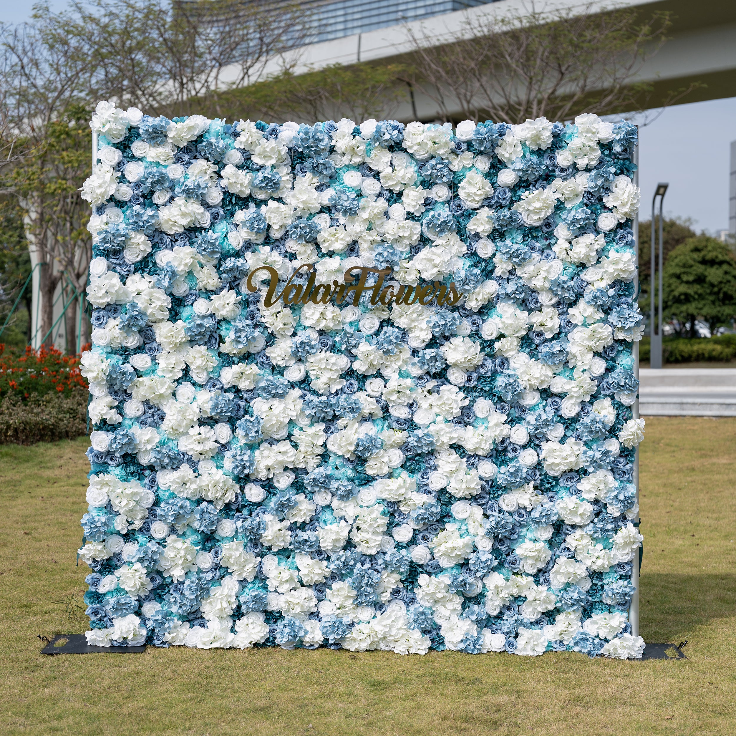 ValarFlower Blue and White Rose Floral Backdrop: A Serene Elegance for Weddings and Special Occasions And Proposals and Outdoor Events and Photography VF-825
