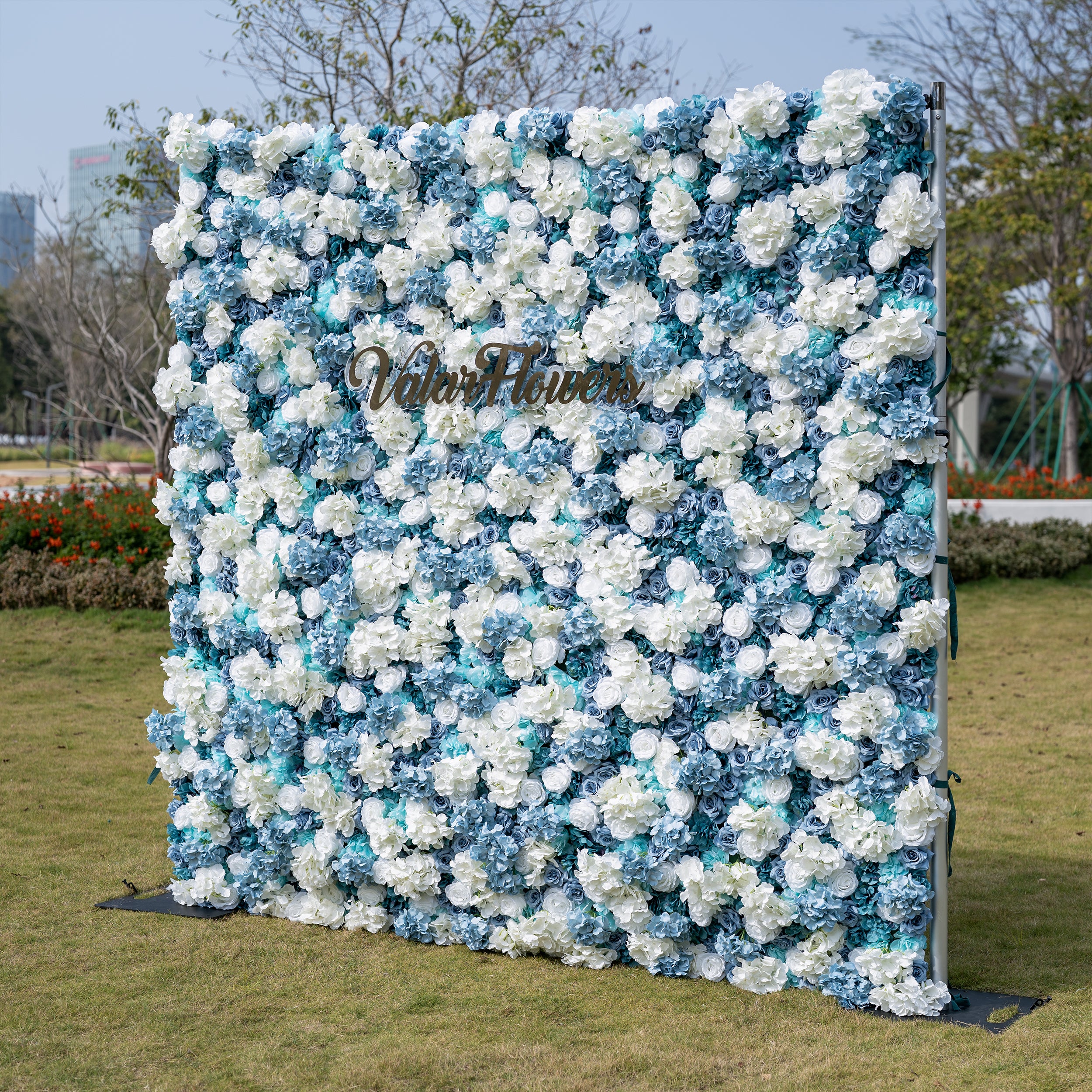 ValarFlower Blue and White Rose Floral Backdrop: A Serene Elegance for Weddings and Special Occasions And Proposals and Outdoor Events and Photography VF-825