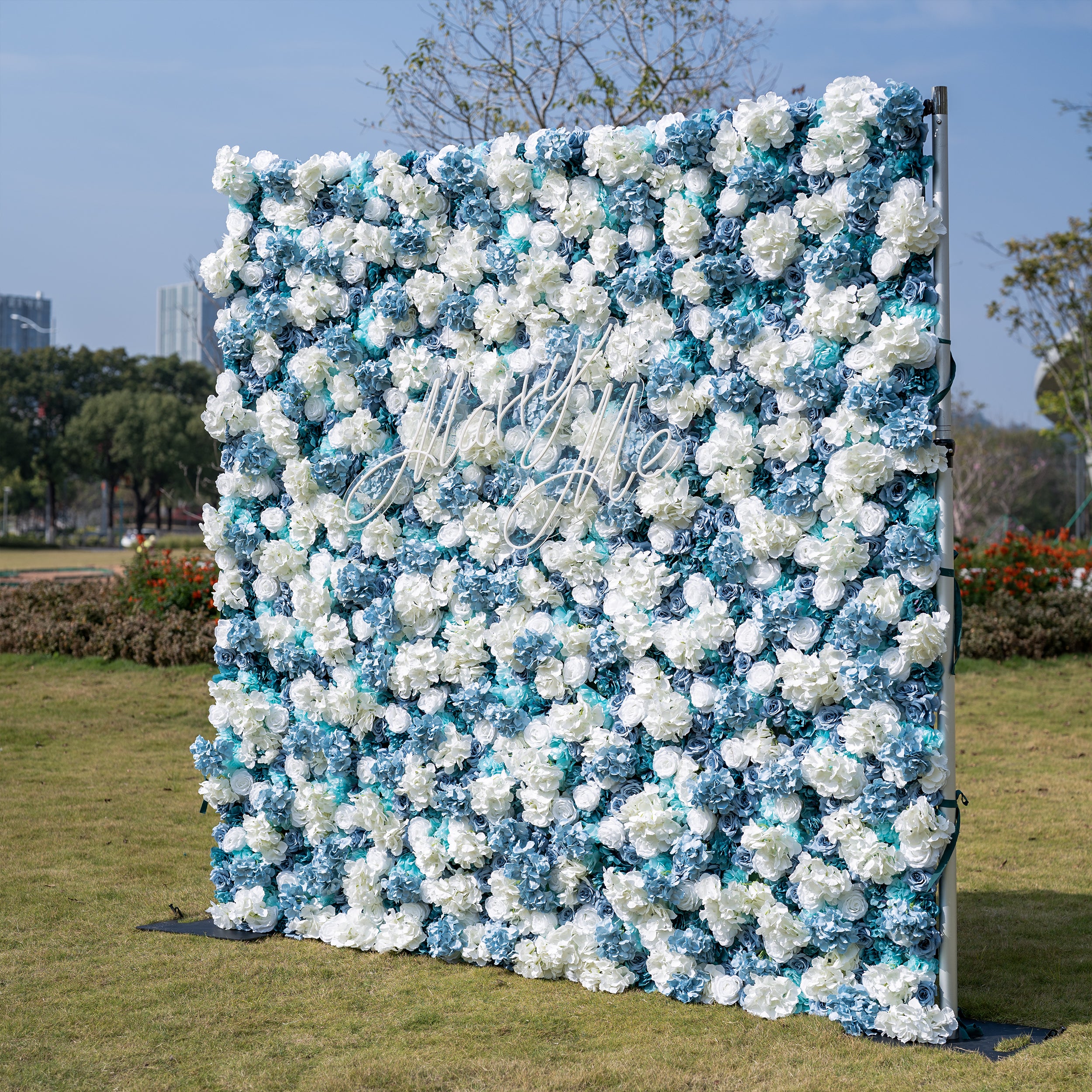 ValarFlower Blue and White Rose Floral Backdrop: A Serene Elegance for Weddings and Special Occasions And Proposals and Outdoor Events and Photography VF-825