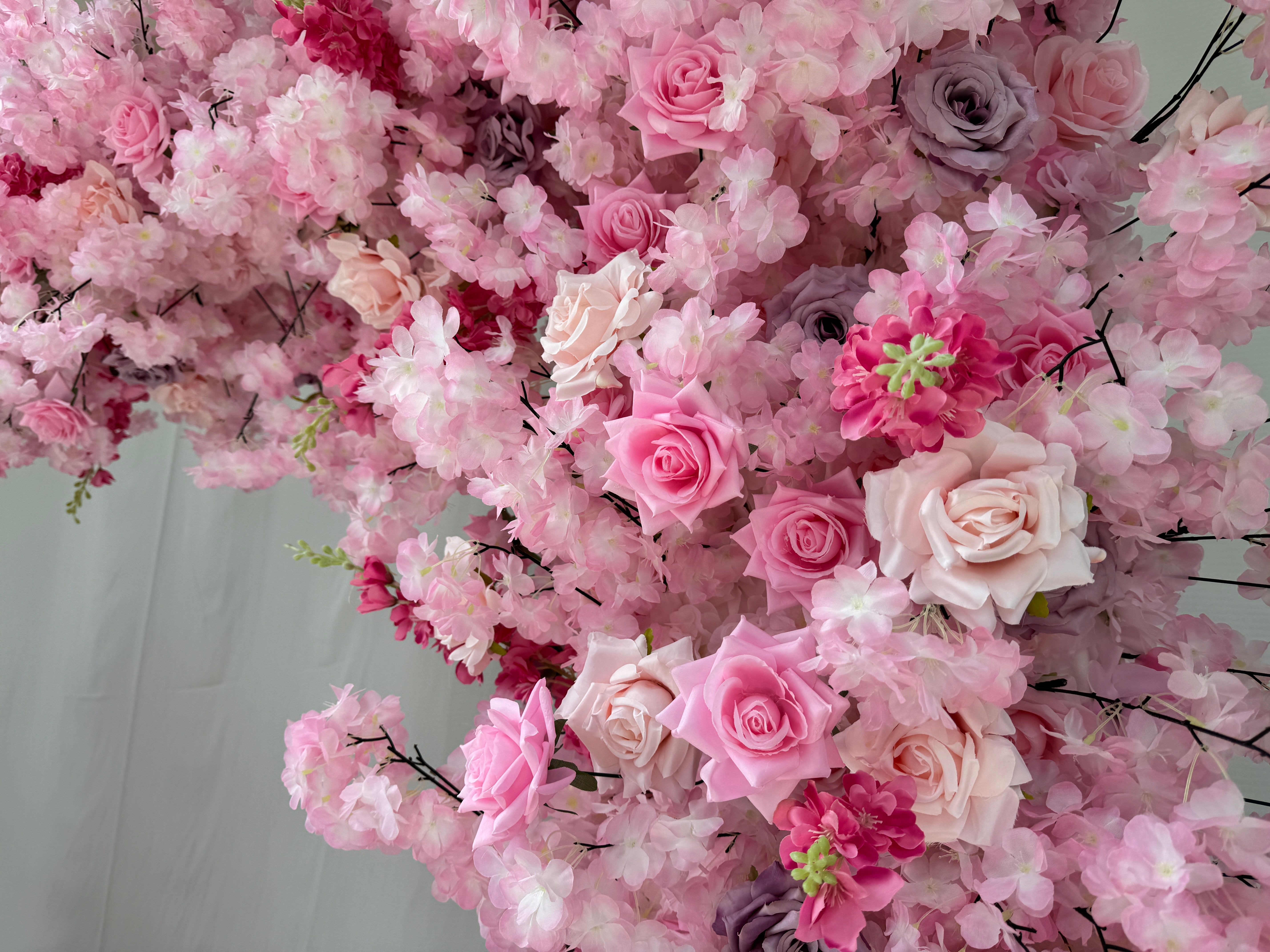 ValarFlower Pink Sakura Floral Arch Backdrop – Artificial Cherry Blossom Wedding Arch for Party, Events & Live Streaming Background VA-397