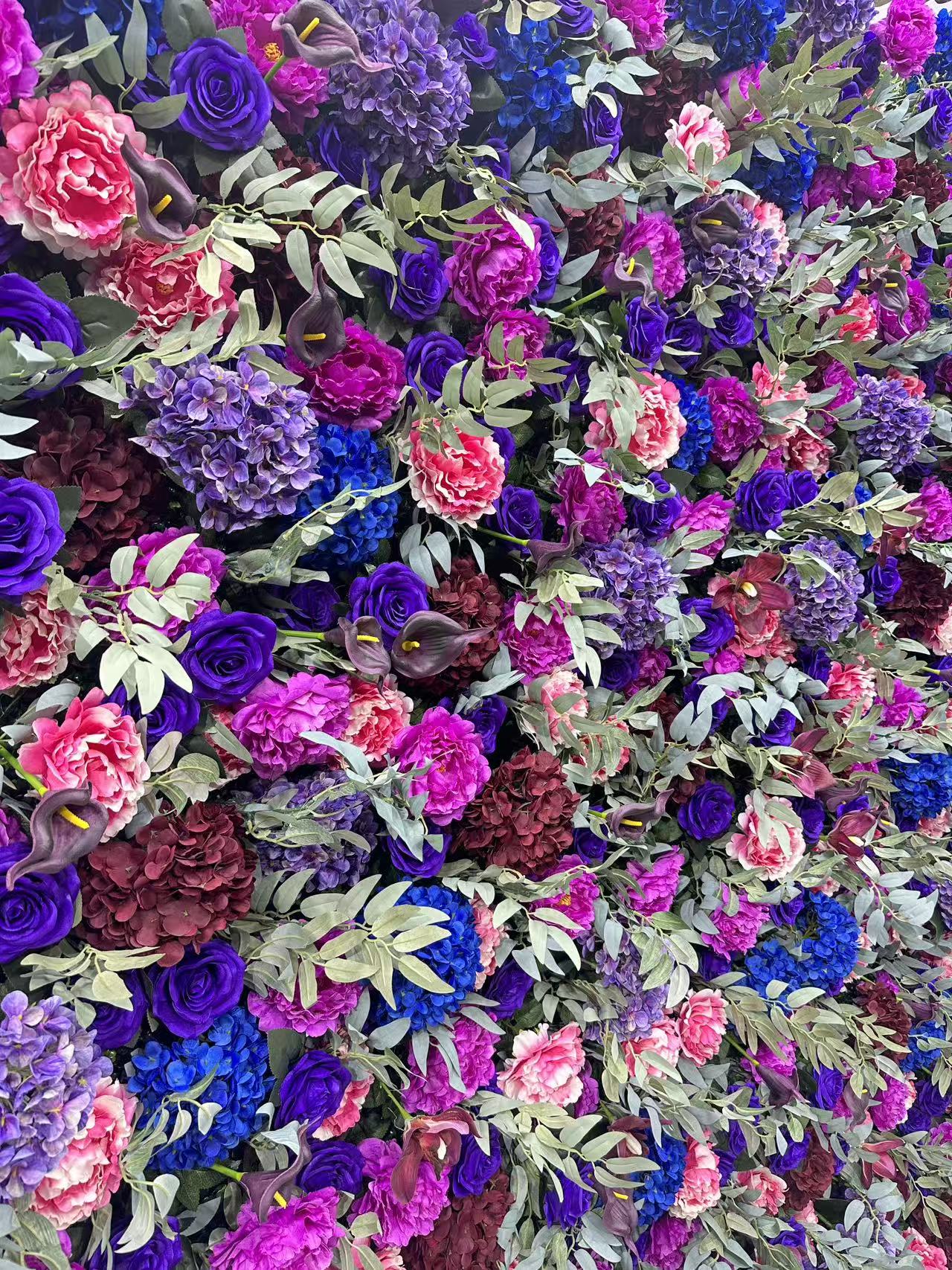 ValarFlower Purple & Blue Floral Wall Backdrop – Artificial Flower Wedding Background for Party, Events & Photo Booth VF-837