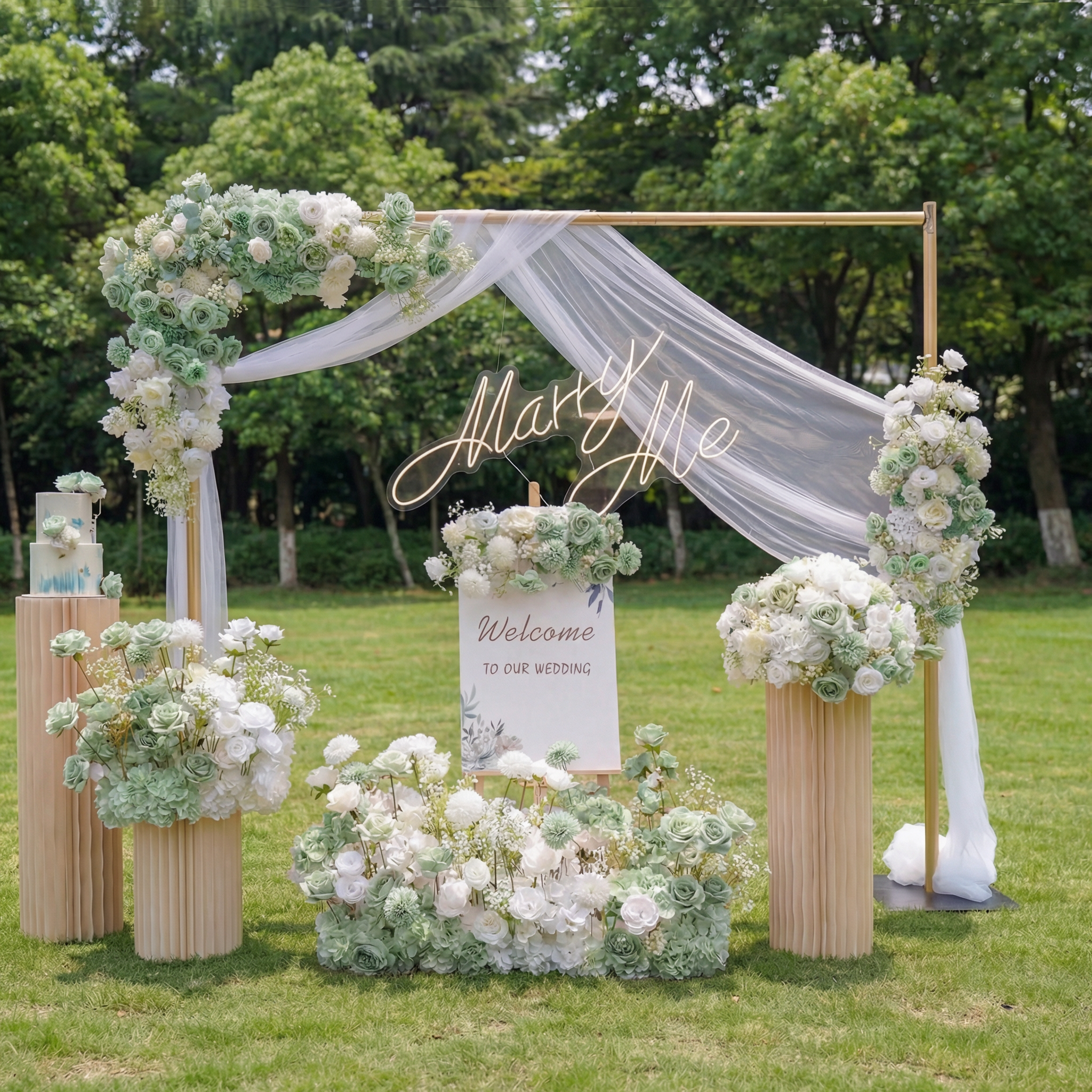 Conjunto de Arreglo Floral de Boda de Lujo – Fondo Floral Artificial, Flores para Cartel de Bienvenida y Decoraciones de Mesa para Decoración de Boda Elegante VF-418-3