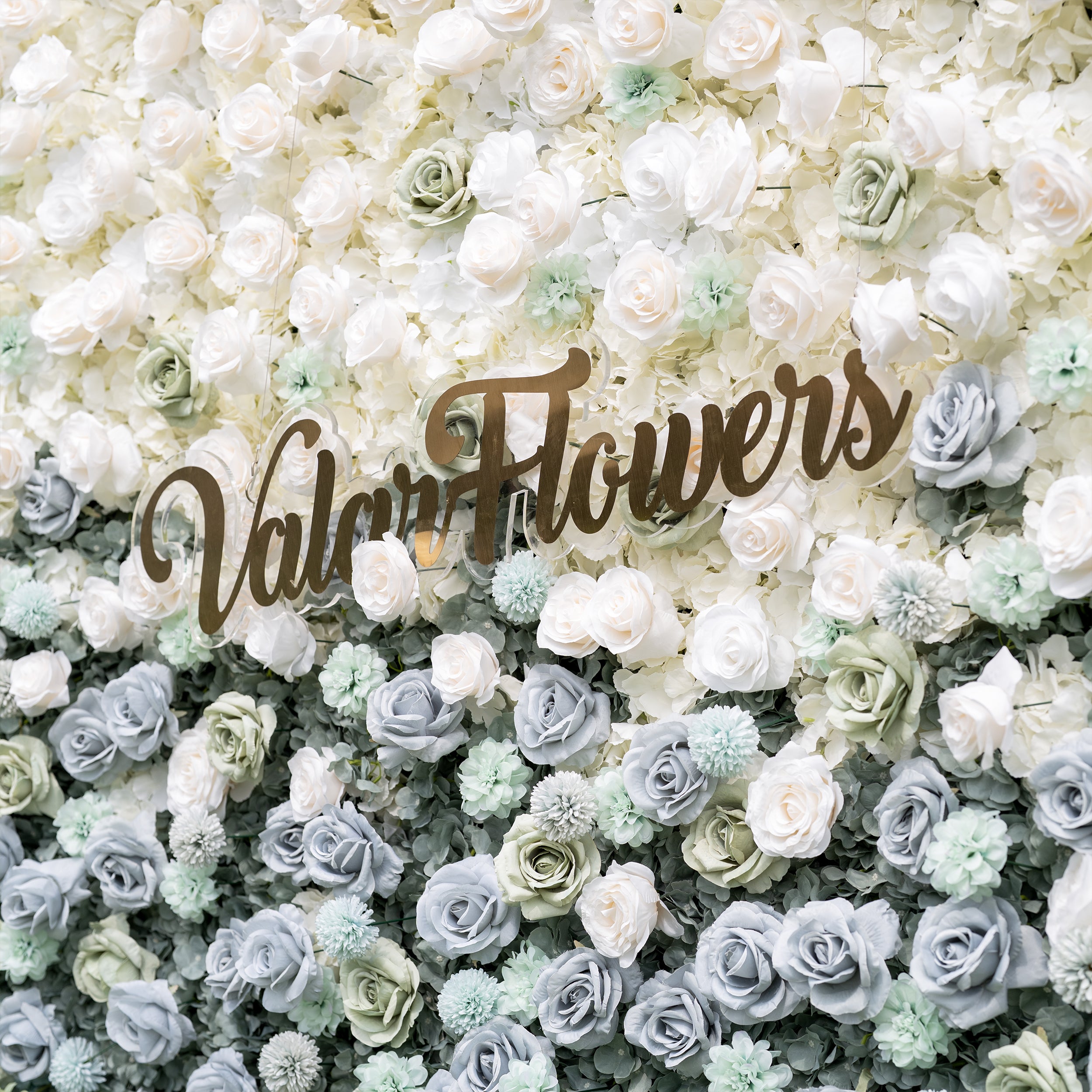 ValarFlower White & Green Gradient Flower Wall – Elegant Wedding Backdrop, Luxury Floral Photo Booth Background for Ceremony & Reception VF-833