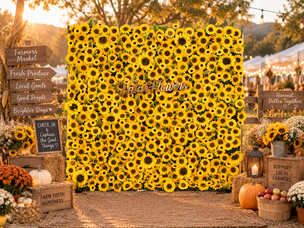 ValarFlowers Toile de fond murale florale artificielle : Sunbliss Blooms Toile de fond murale florale artificielle - Champs de tournesol jaunes radieux Edition-VF-265-2