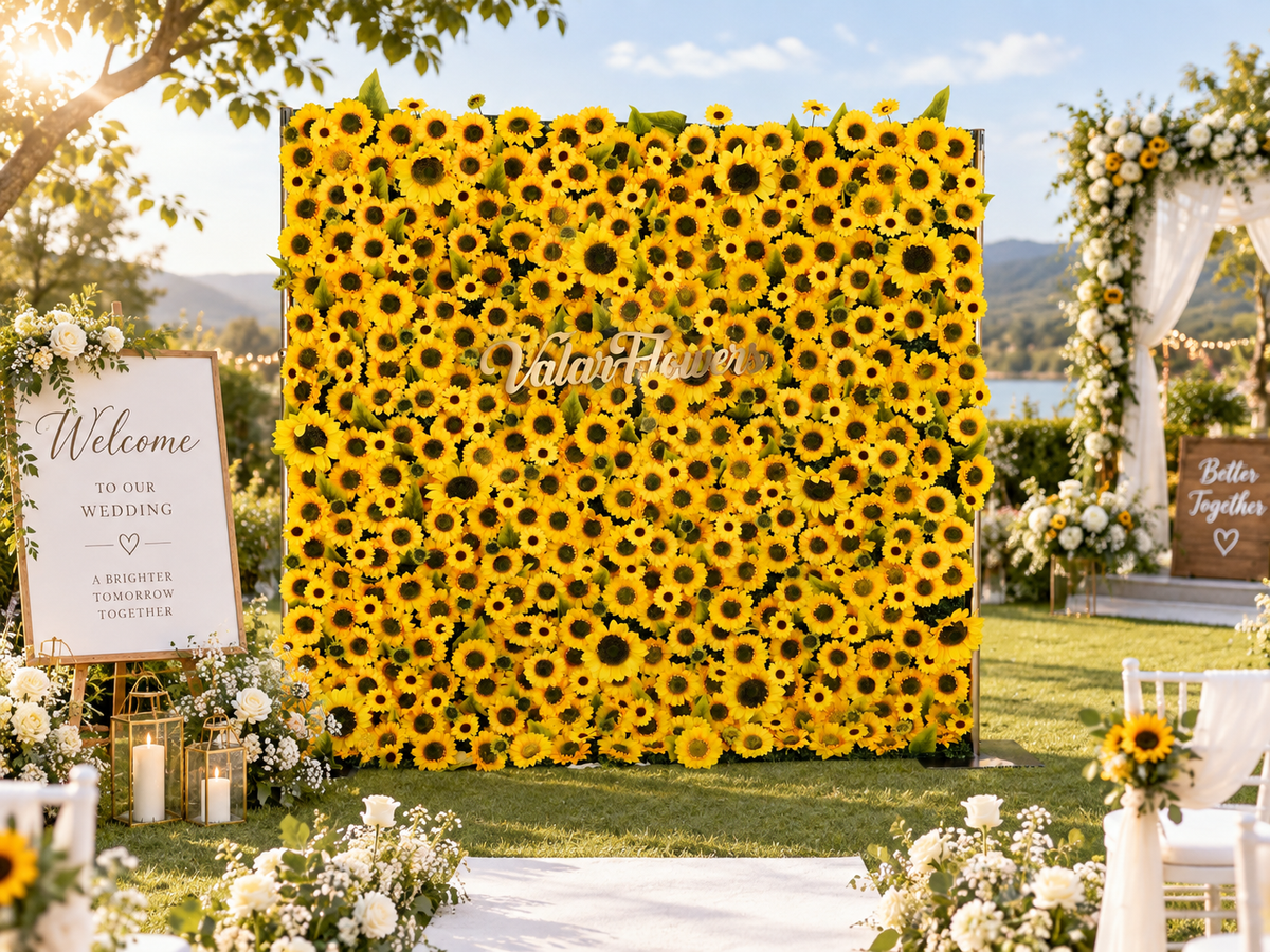 ValarFlowers Toile de fond murale florale artificielle : Sunbliss Blooms Toile de fond murale florale artificielle - Champs de tournesol jaunes radieux Edition-VF-265-2