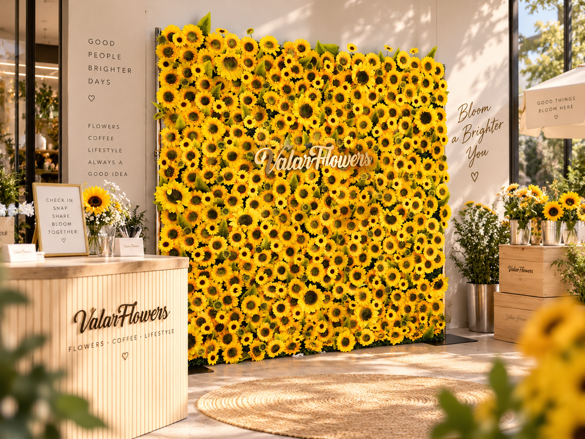 ValarFlowers Toile de fond murale florale artificielle : Sunbliss Blooms Toile de fond murale florale artificielle - Champs de tournesol jaunes radieux Edition-VF-265-2