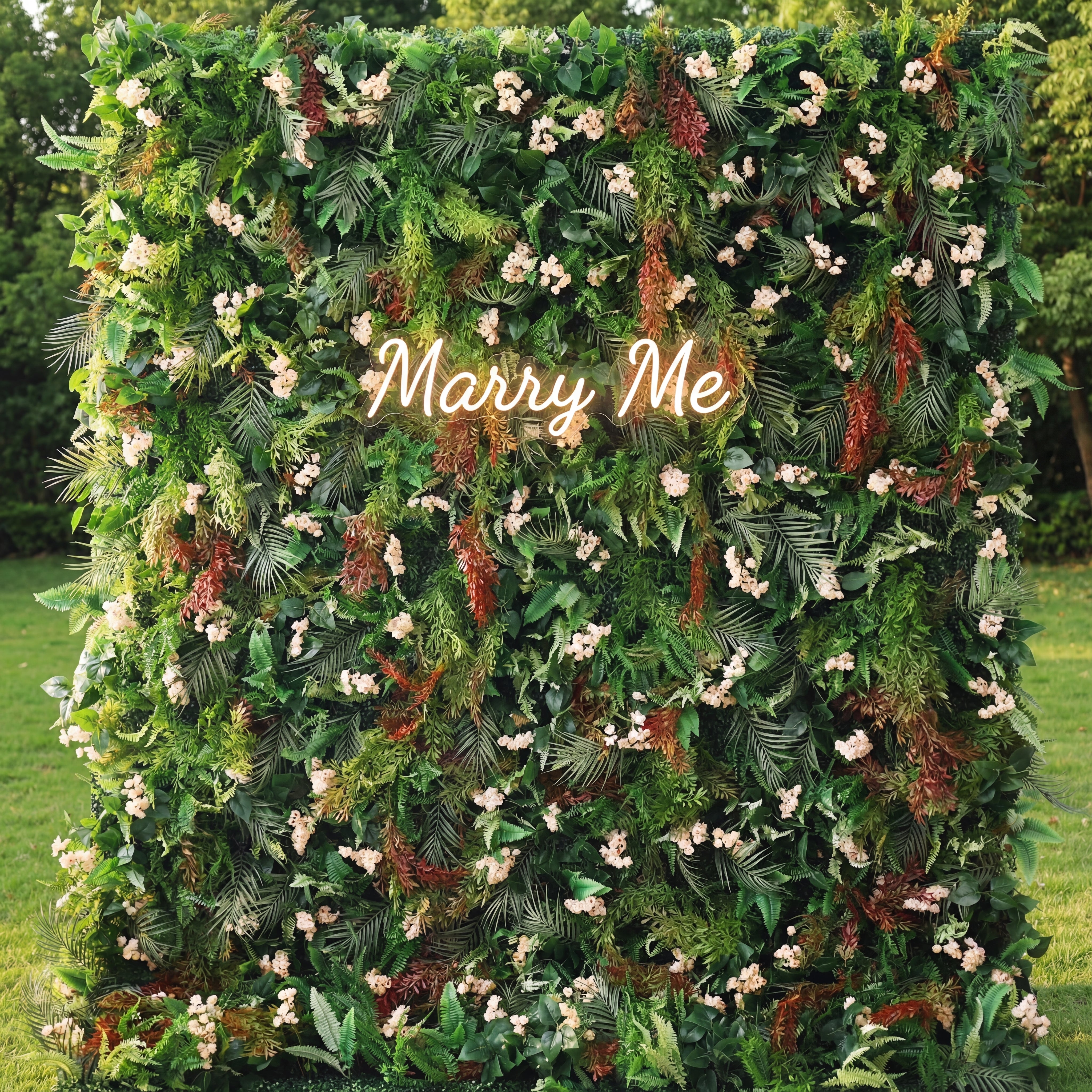 Valar Flowers Lush Tropical Forest Wall with Delicate Ivory Blooms: Dive into Nature's Embrace - Perfect Fusion of Greenery and Floral Elegance-VF-203