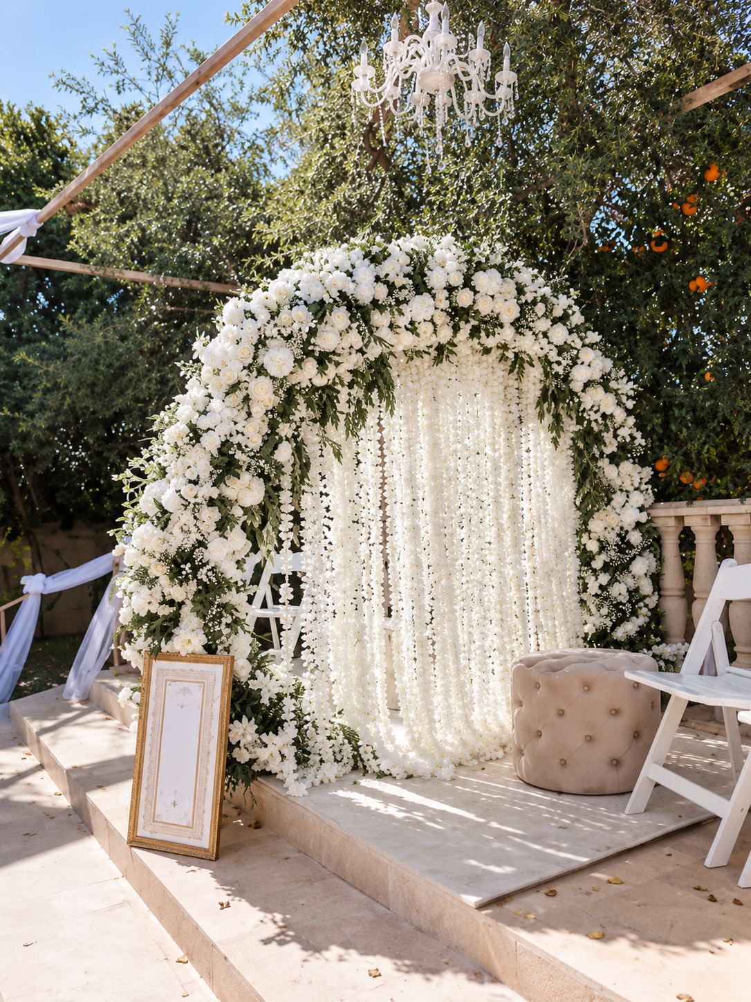 Costal Grass Wedding Decor Floral Round Arch 7.8ft - Boho Greenery Artificial Flower Arrangement Backdrop VA-204