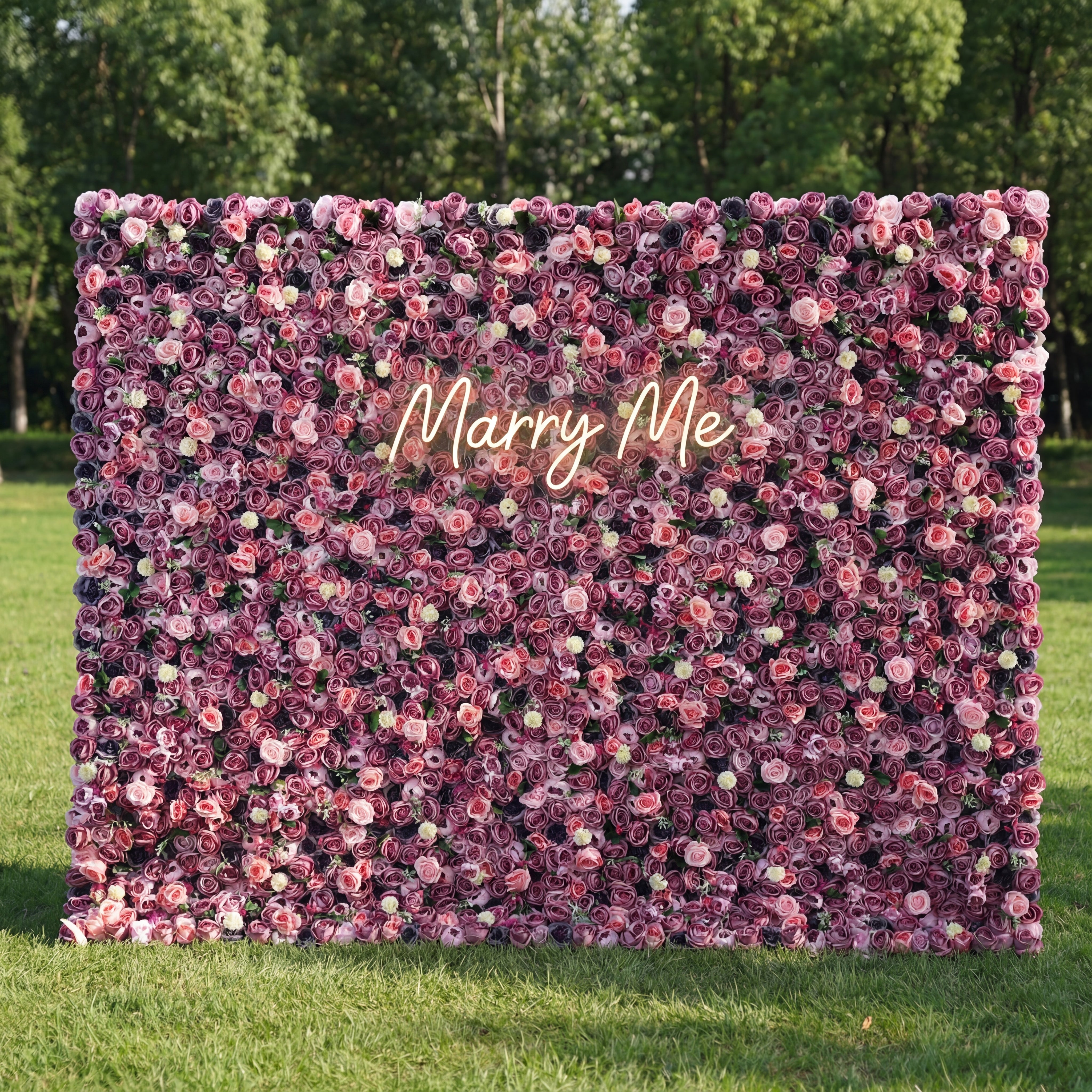 Valar Flowers Radiant Rose Ensemble Wall: Lush Pink & Majestic Purple Blooms - A Floral Extravaganza Setting the Tone for Lavish Celebrations-VF-204