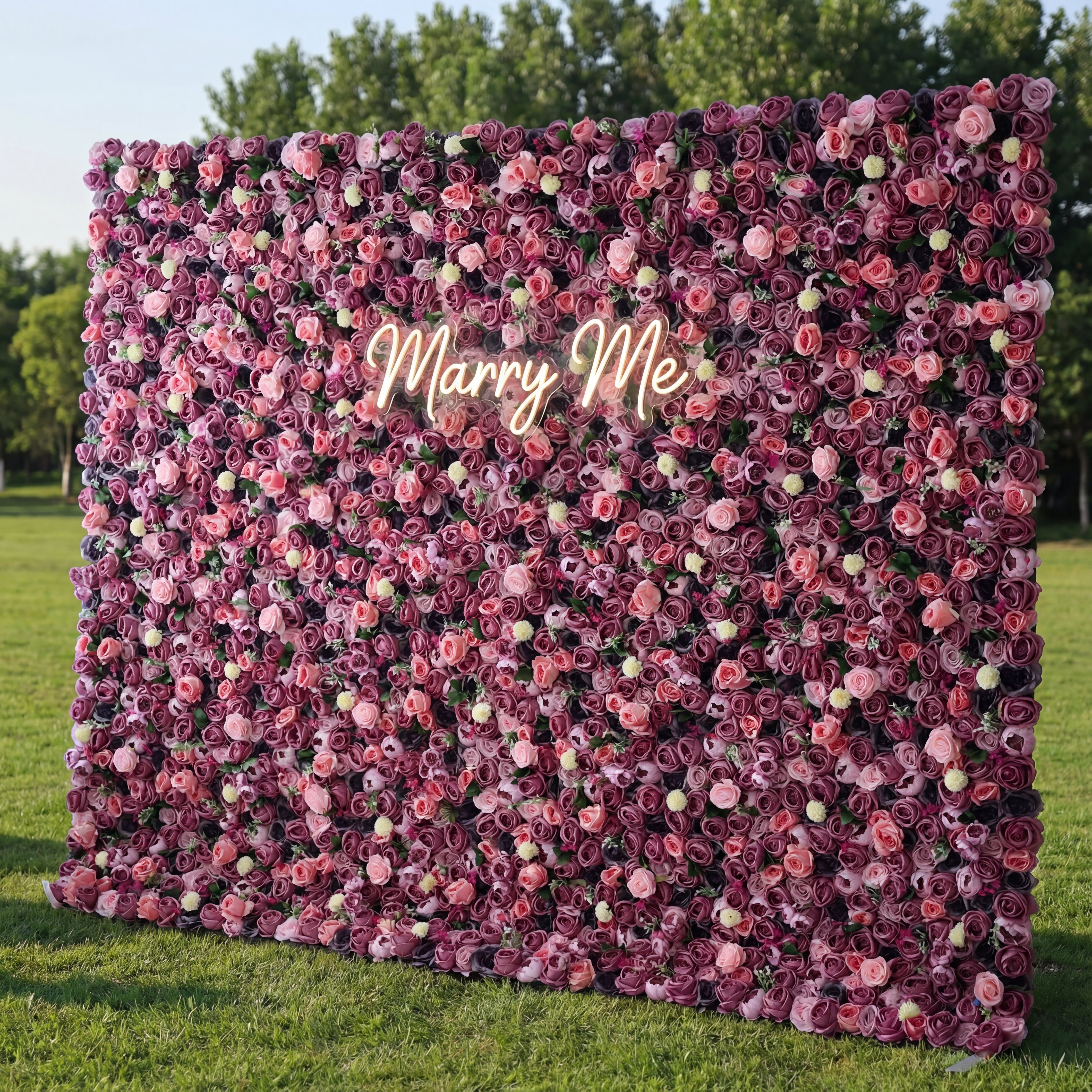 Valar Flowers Radiant Rose Ensemble Wall: Lush Pink & Majestic Purple Blooms - A Floral Extravaganza Setting the Tone for Lavish Celebrations-VF-204