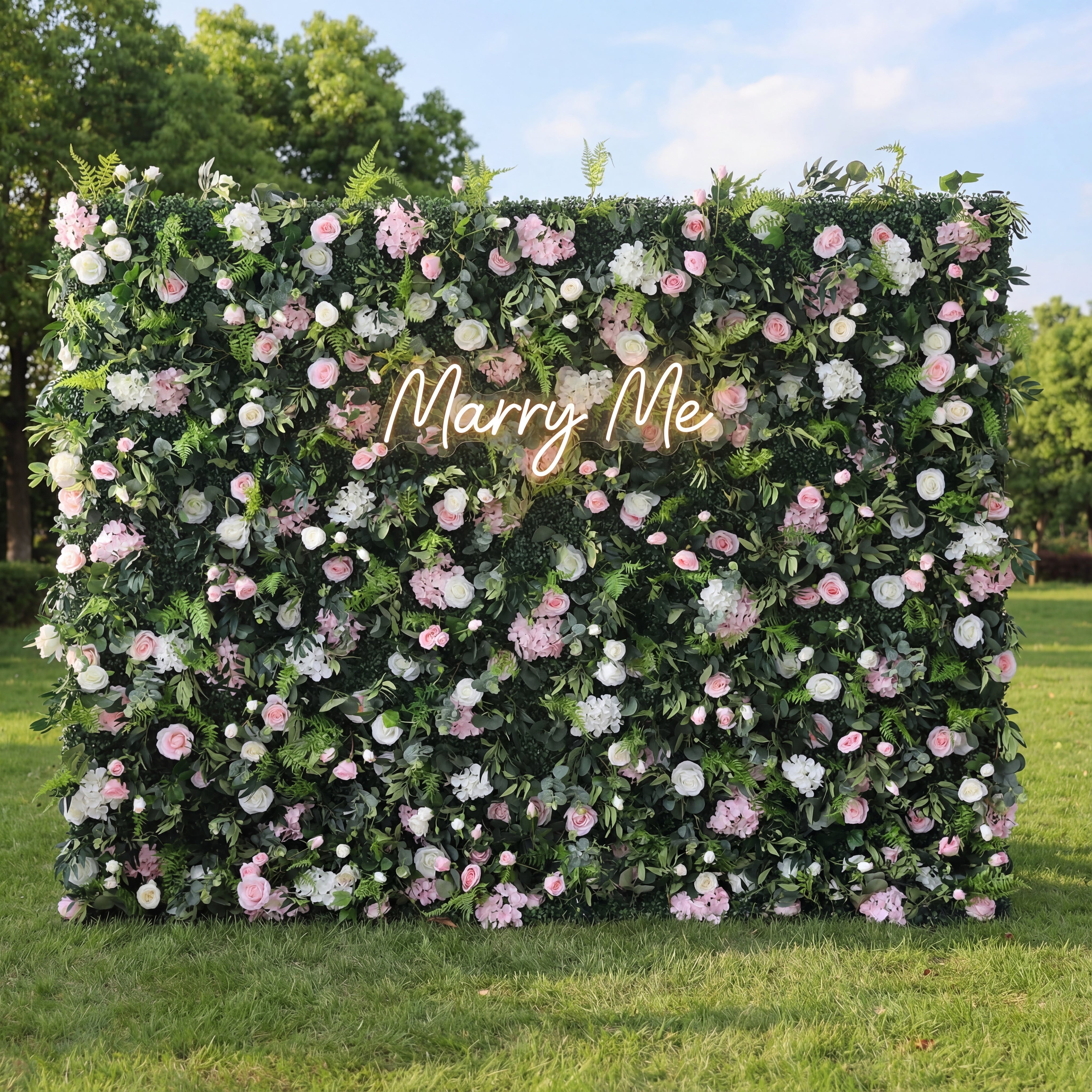 Ethereal Enchantment: Dense Verdant Foliage Meets Pastel Florals – An Idyllic Botanical Wall for Whimsical & Elegant Settings-VF-205-2