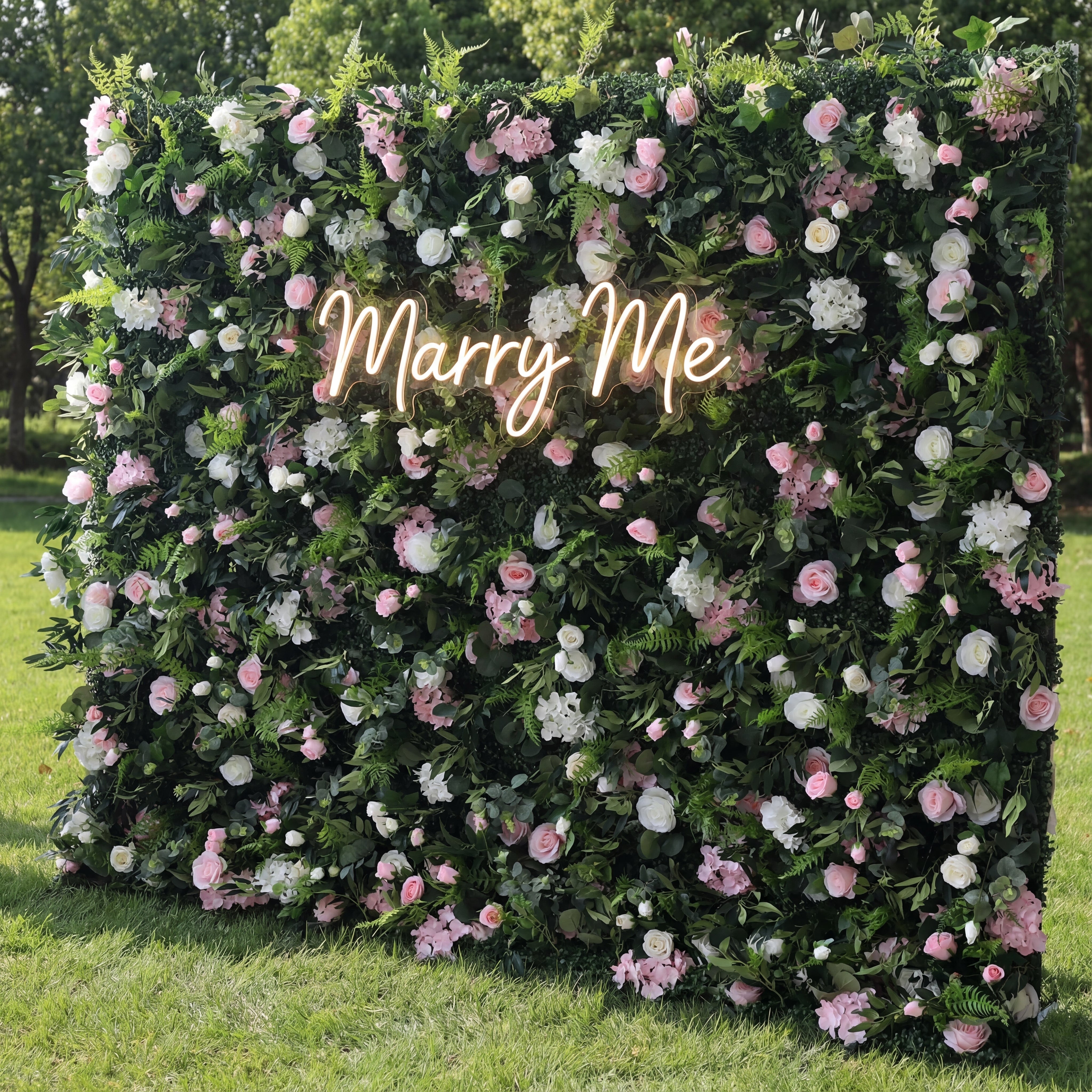 Ethereal Enchantment: Dense Verdant Foliage Meets Pastel Florals – An Idyllic Botanical Wall for Whimsical & Elegant Settings-VF-205-2