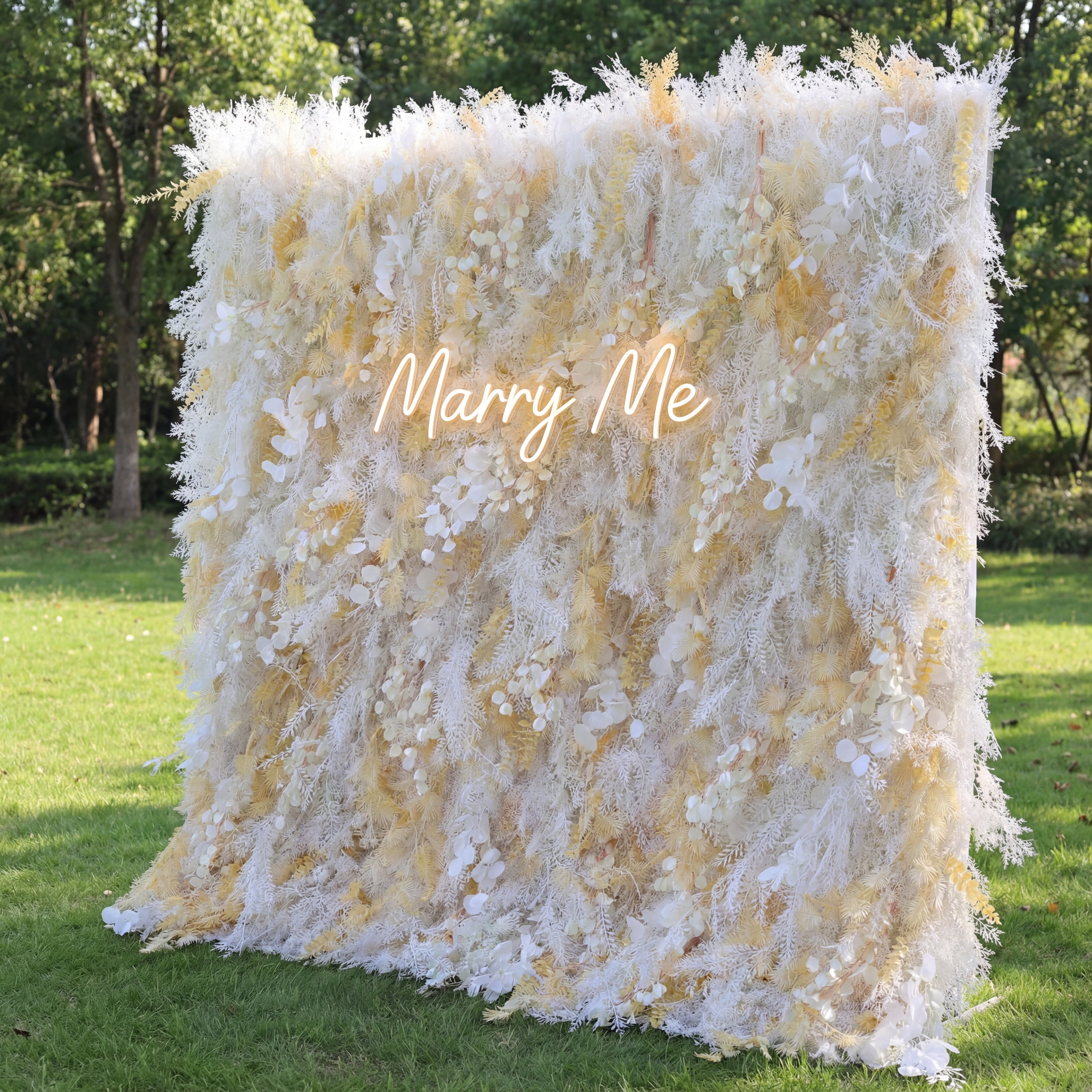 Valar Flowers Presents: Golden Gossamer Dreams – A Luminous Artificial Fabric Flower Wall Intertwined with Gilded Petals-VF-208-3