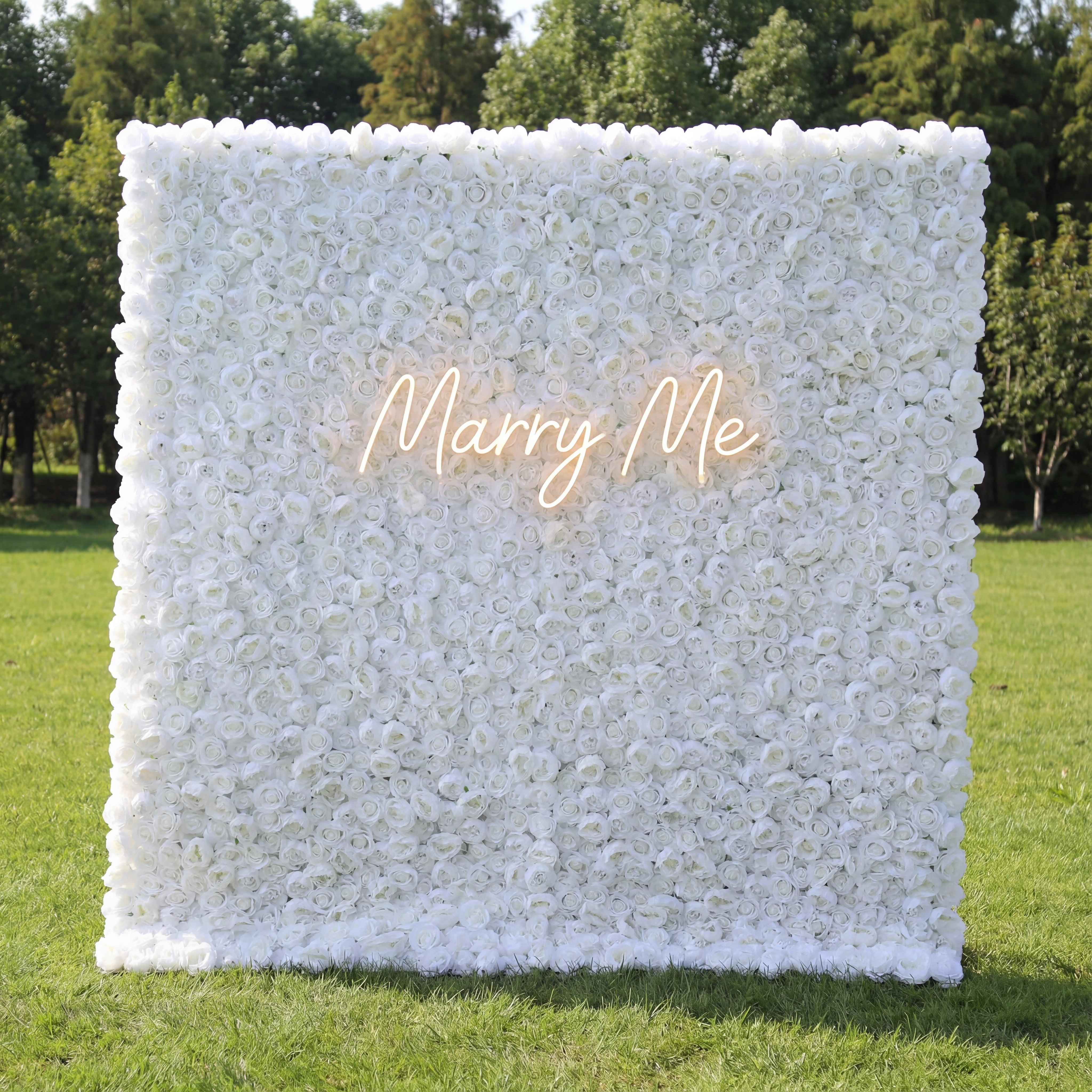 Valar Flowers Presents: White Blossom Bliss – A Dense Array of Roses in an Artificial Fabric Flower Wall-VF-211