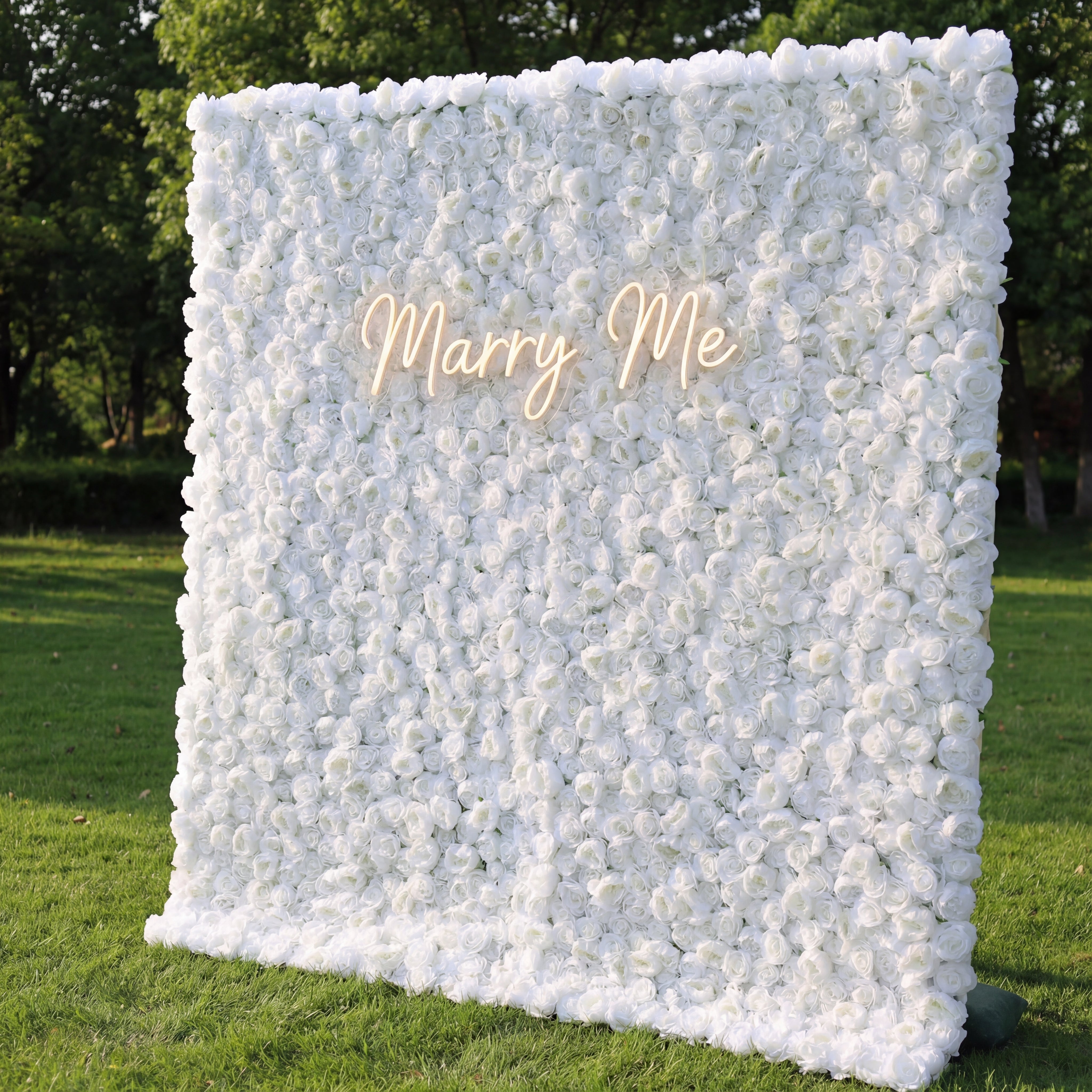 Valar Flowers Presents: White Blossom Bliss – A Dense Array of Roses in an Artificial Fabric Flower Wall-VF-211