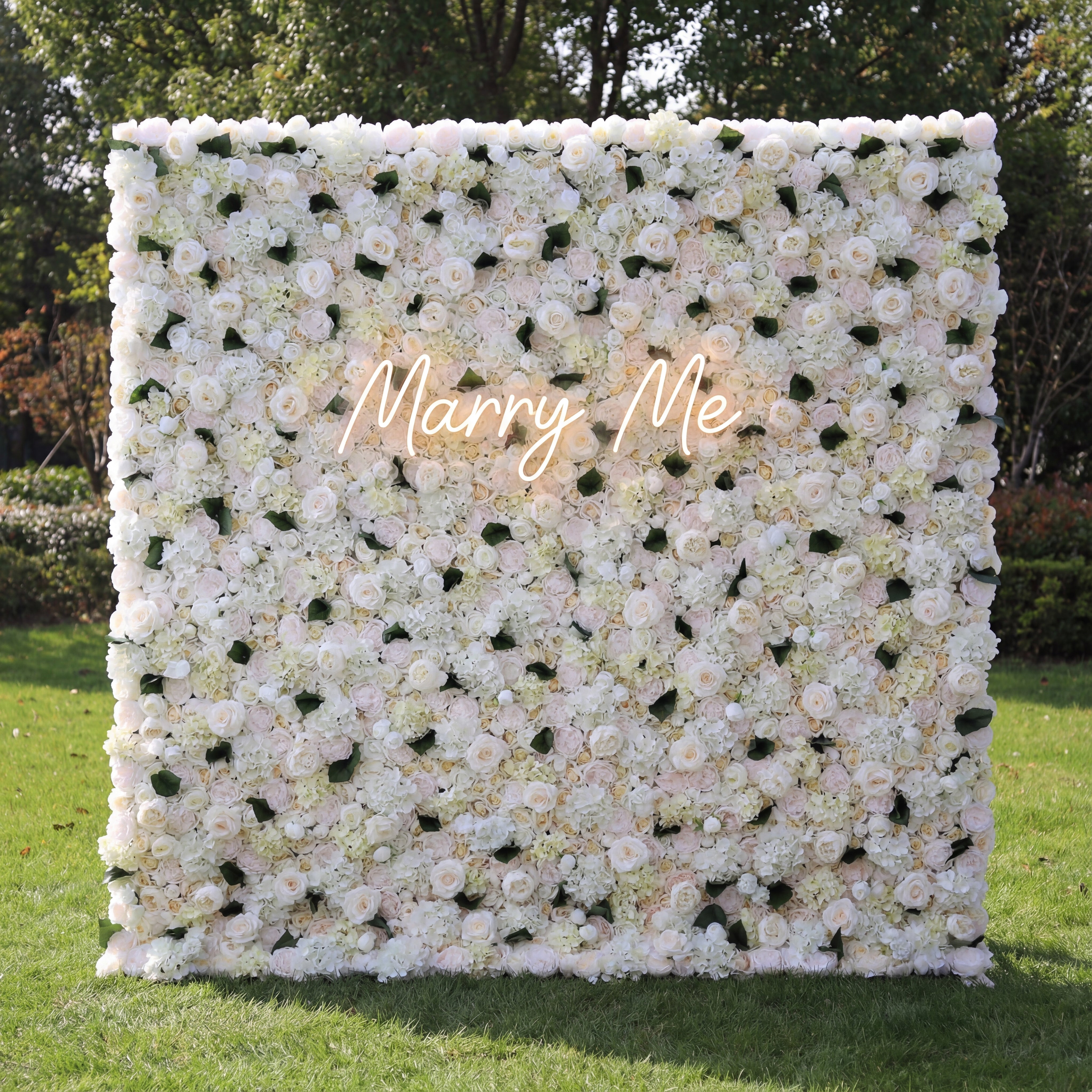 Valar Flowers Presenta: Elegancia Marfil – Una Majestuosa Sinfonía de Rosas en una Pared de Flores de Tela Artificial-VF-212