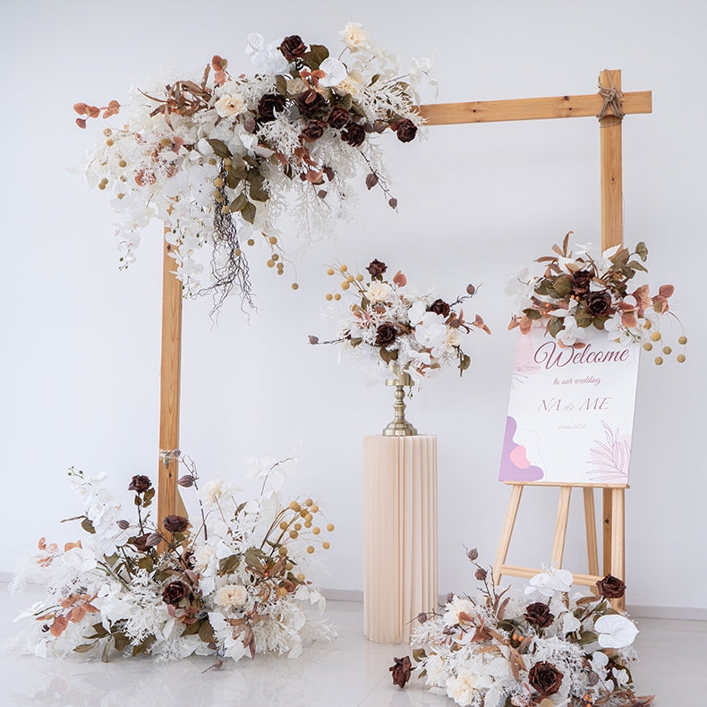 Valar Flower Elegant Dark Coffee Brown Wedding Arch Flower Set – Faux Floral Backdrop for Ceremony & Reception FA-305