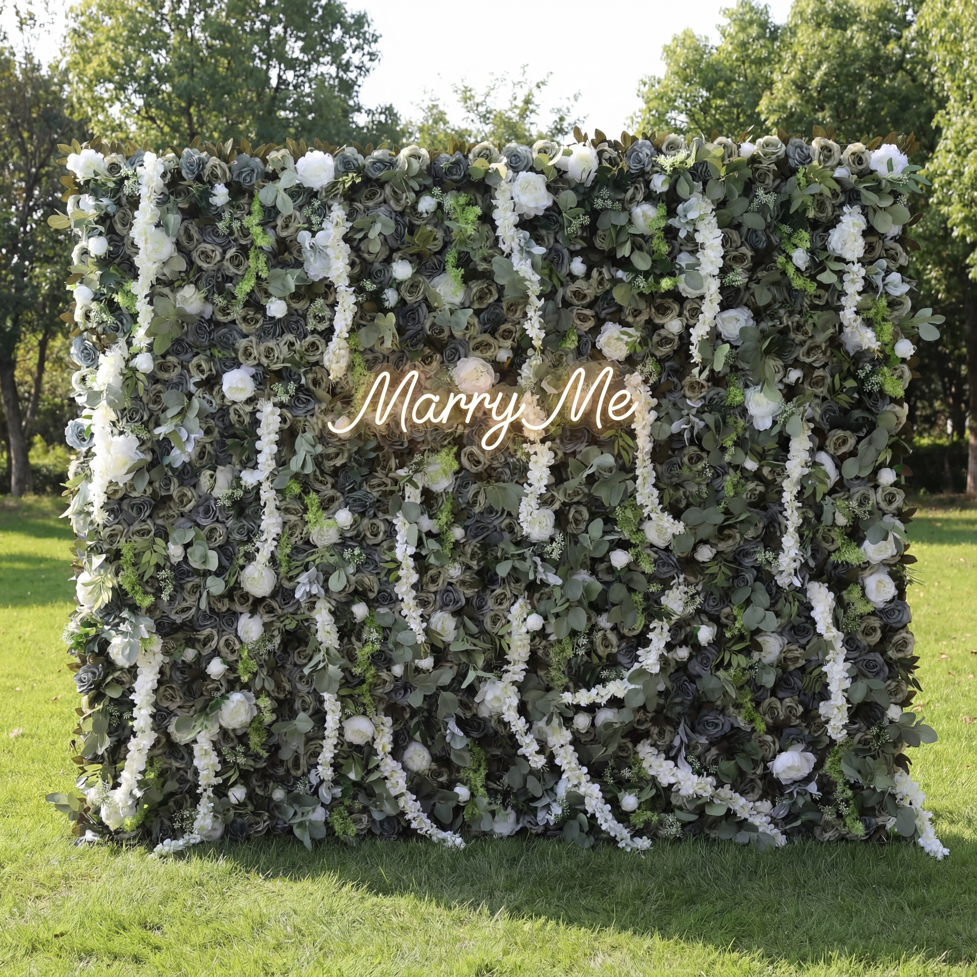 Valar Flower Verdant Elysium – A Lush Blend of Green Foliage & Cascading White Blossoms – The Quintessential Nature-Inspired Wall for Garden Parties, Eco-Themed Events & Green Interiors-VF-222-2