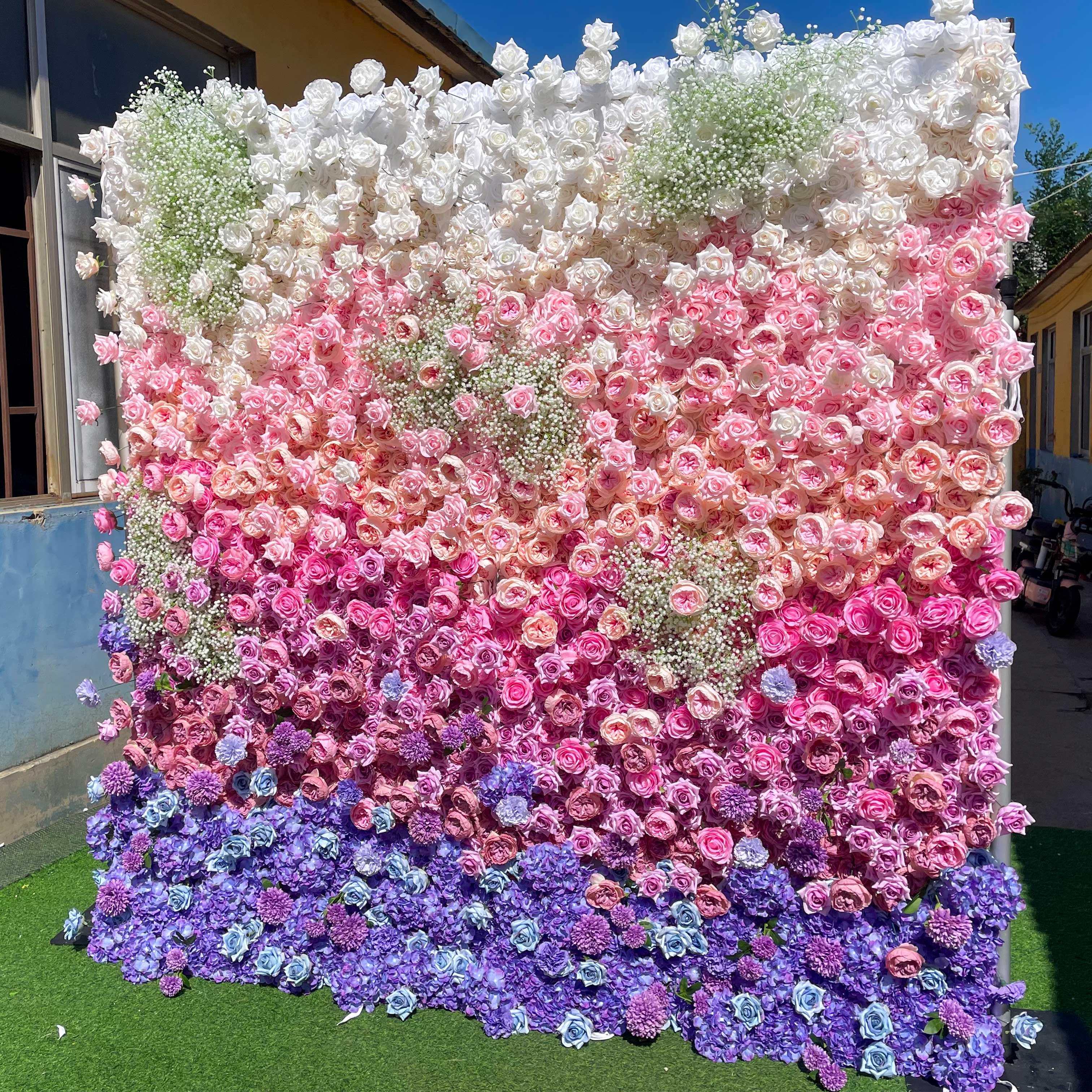 Gradient Artificial Flower Wall Backdrop for Wedding & Event Decorations VF-340-16