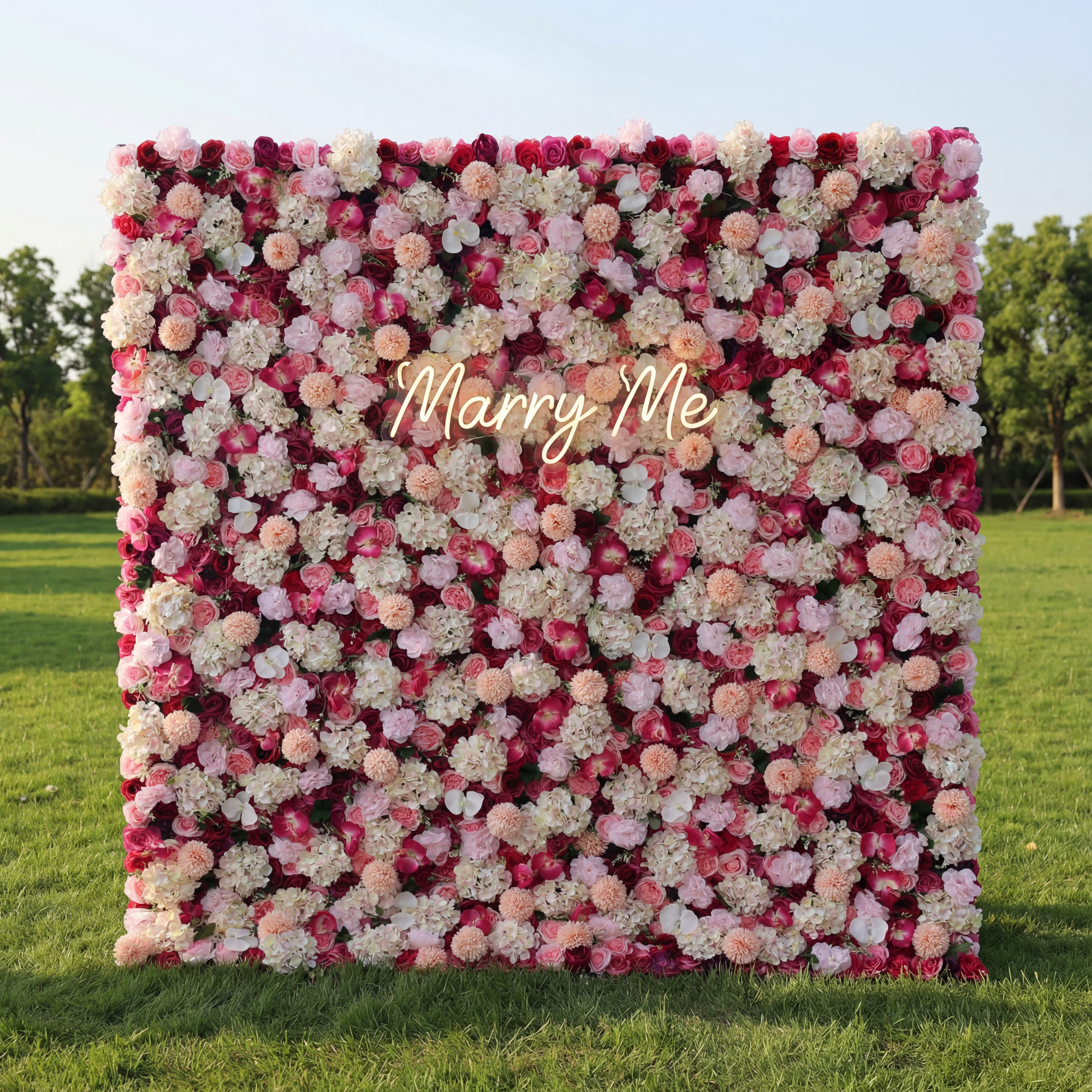 Valar Flowers Roll Up Artificial Flower Wall Backdrop: Roseate Radiance - A Tapestry of Tenderness and Timeless Elegance-VF-233