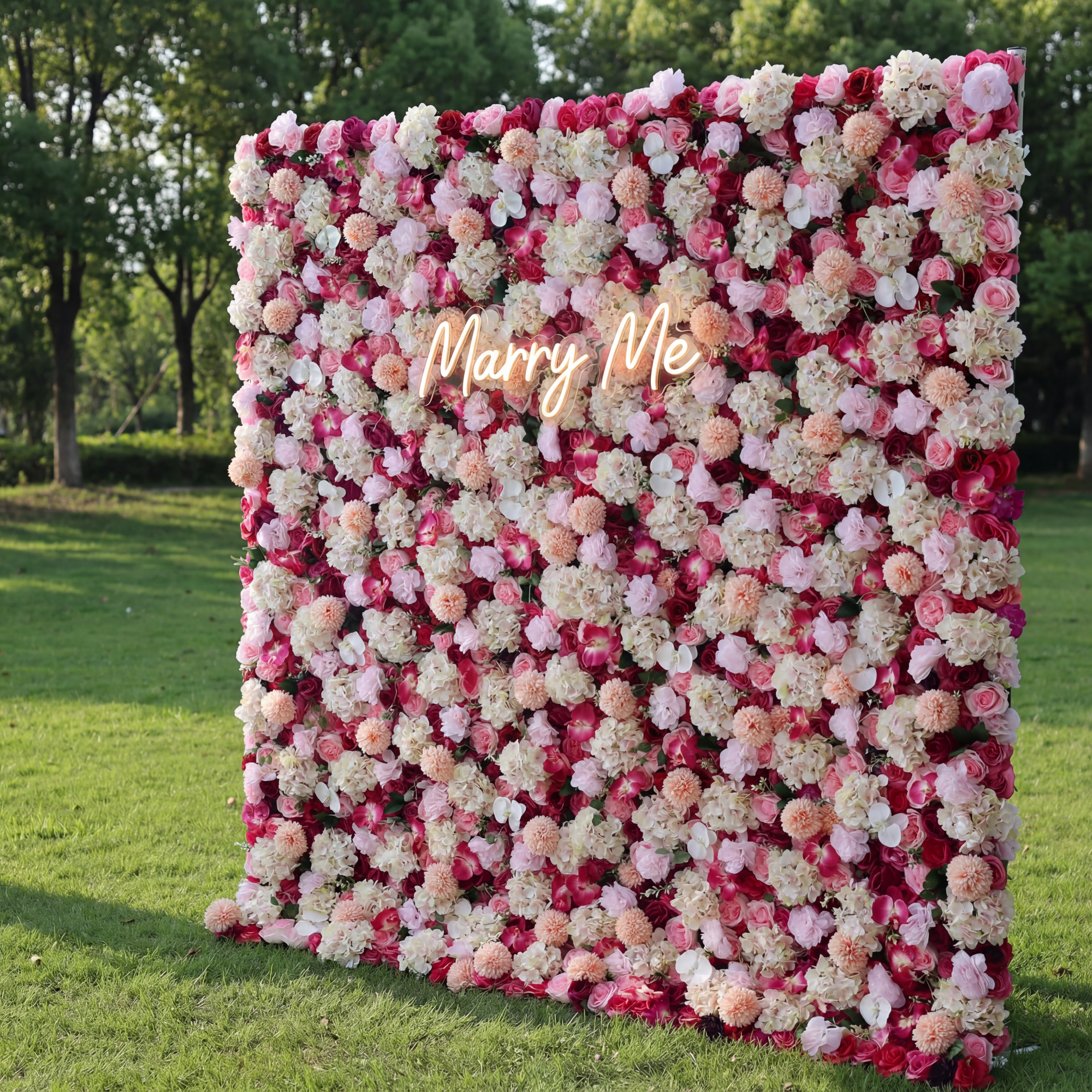 Valar Flowers Roll Up Artificial Flower Wall Backdrop: Roseate Radiance - A Tapestry of Tenderness and Timeless Elegance-VF-233