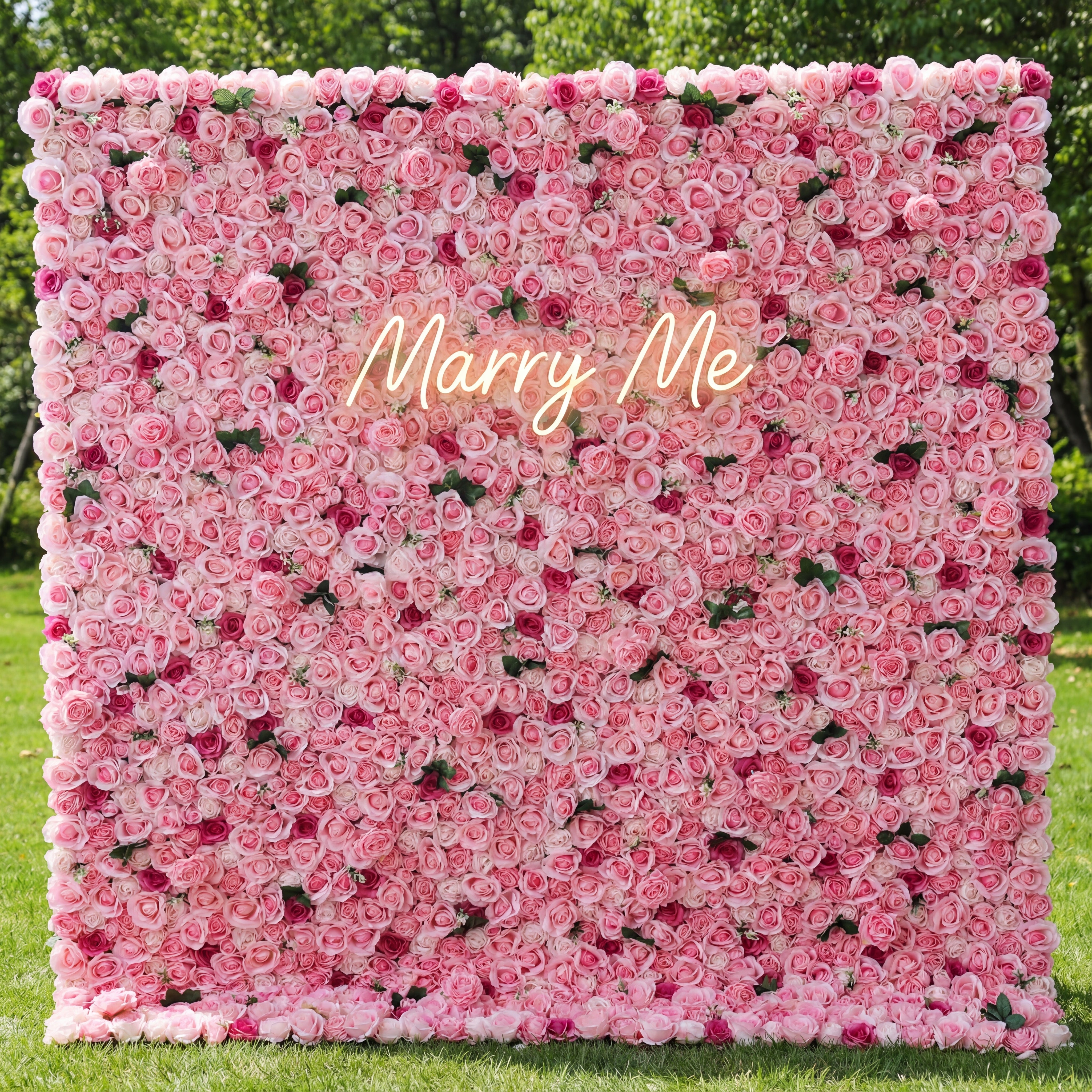 Valar Flower Roll Up Artificial Flower Wall Backdrop: Blushing Blooms - A Lush Panorama of Pure Pink Passion-VF-234