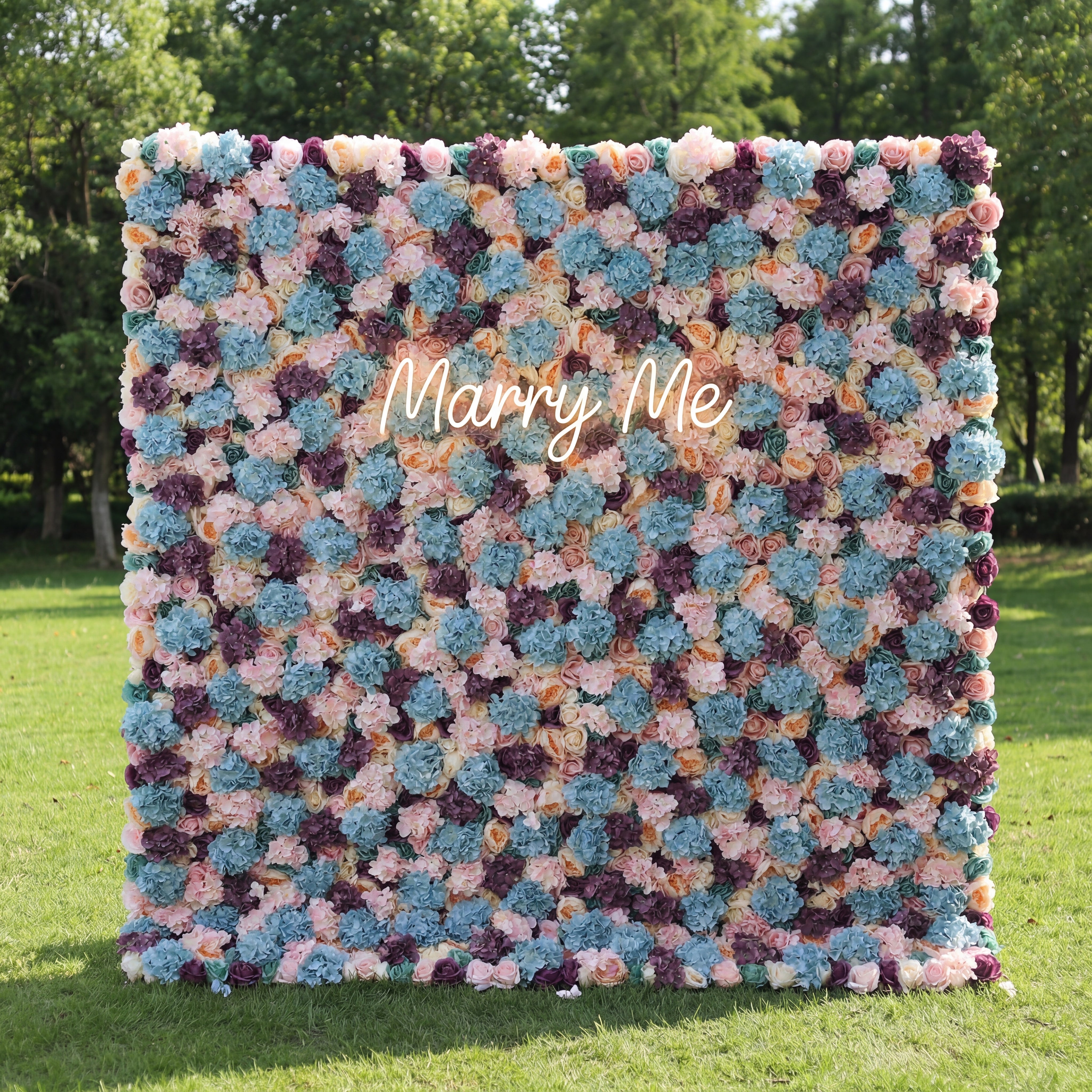 Valar Flowers Roll Up Artificial Flower Wall Backdrop: Pastel Patchwork - A Mélange of Muted Hues for Enchanted Evenings-VF-235