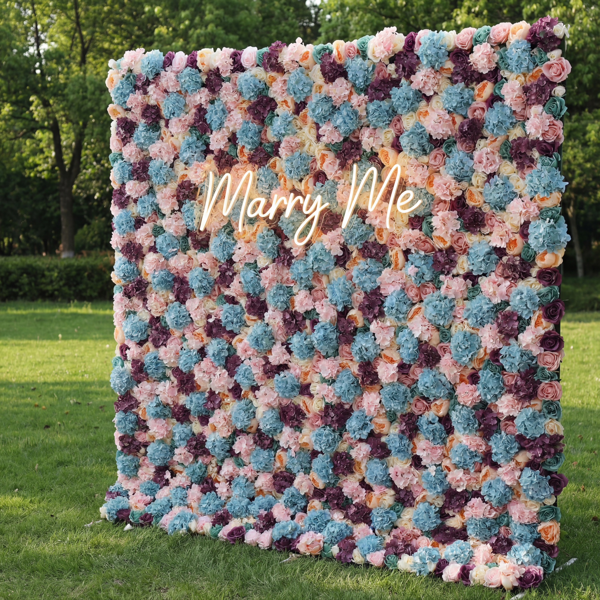 Valar Flowers Roll Up Artificial Flower Wall Backdrop: Pastel Patchwork - A Mélange of Muted Hues for Enchanted Evenings-VF-235