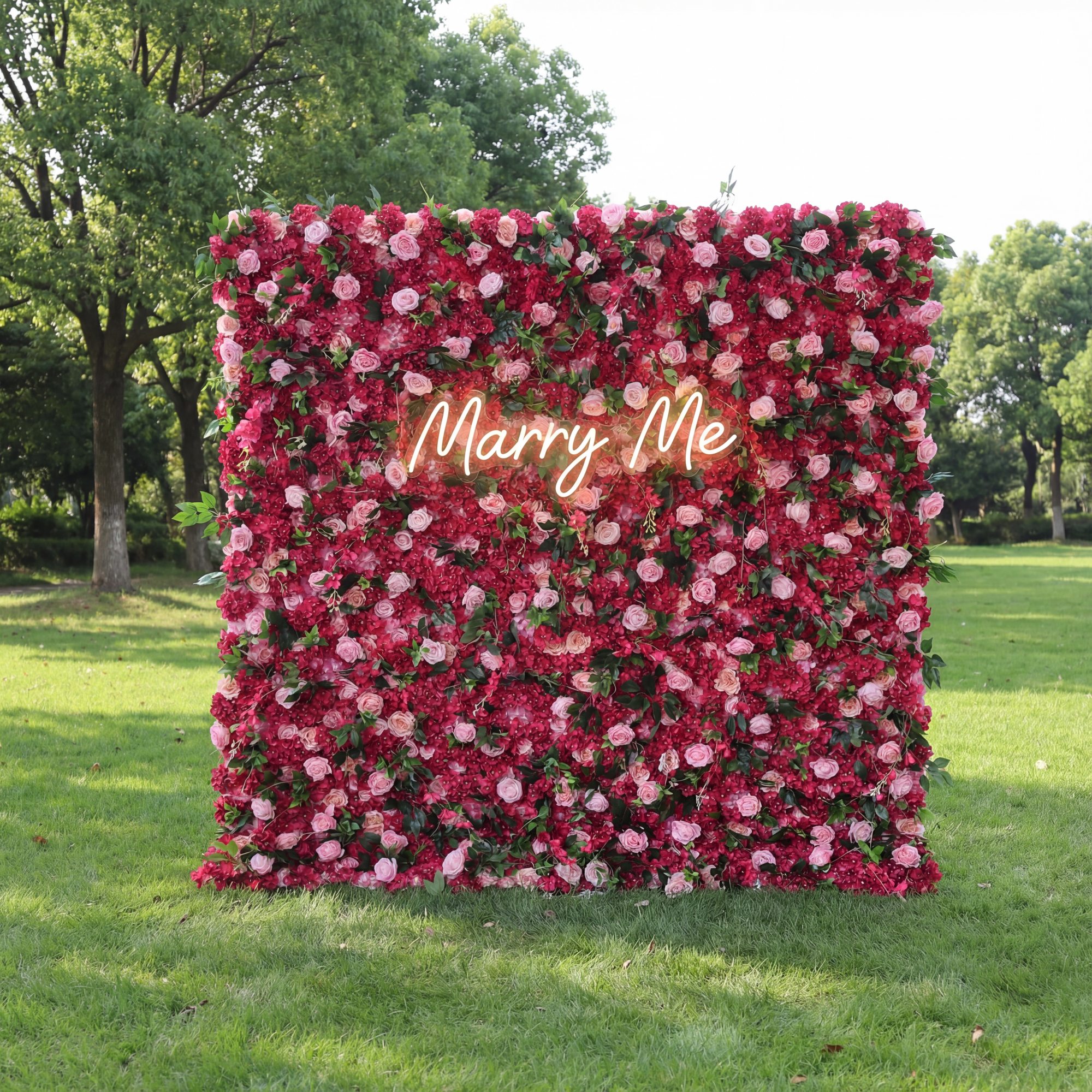 Valar Flowers Roll Up Artificial Flower Wall Backdrop: Romantic Ruby - A Symphony of Passionate Petals for Memorable Moments-VF-236