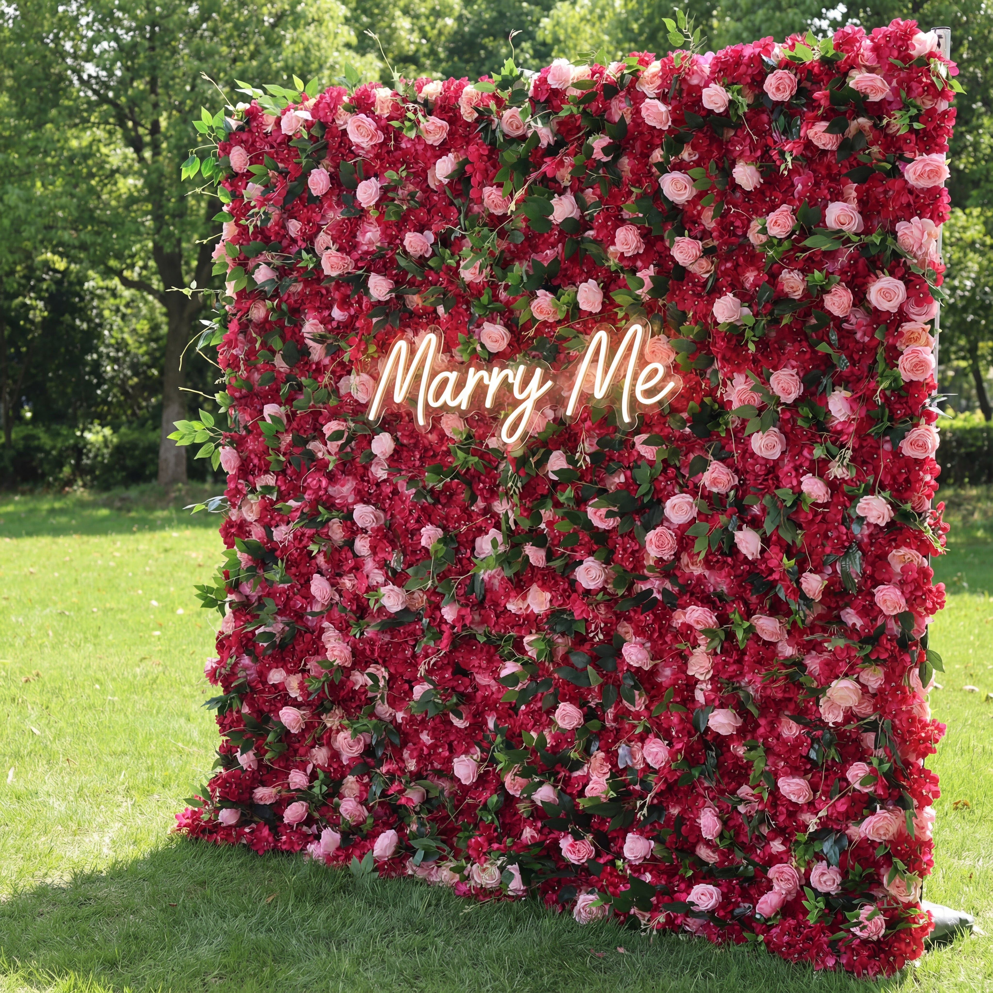 Valar Flowers Roll Up Artificial Flower Wall Backdrop: Romantic Ruby - A Symphony of Passionate Petals for Memorable Moments-VF-236