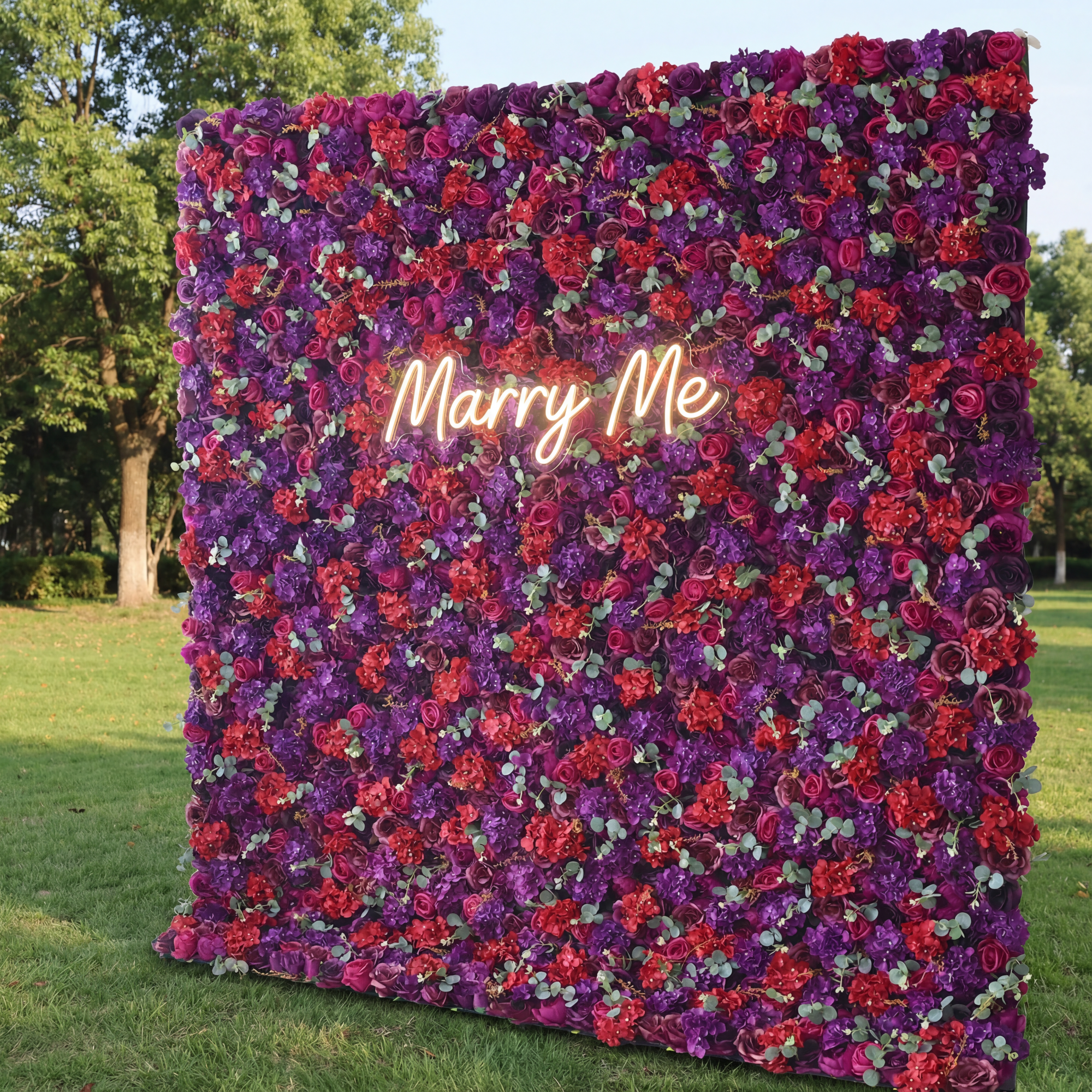 Valar Flowers Roll Up Artificial Flower Wall Backdrop: Enchanted Twilight - Dive into a Dreamy Duet of Passion and Mystery-VF-237