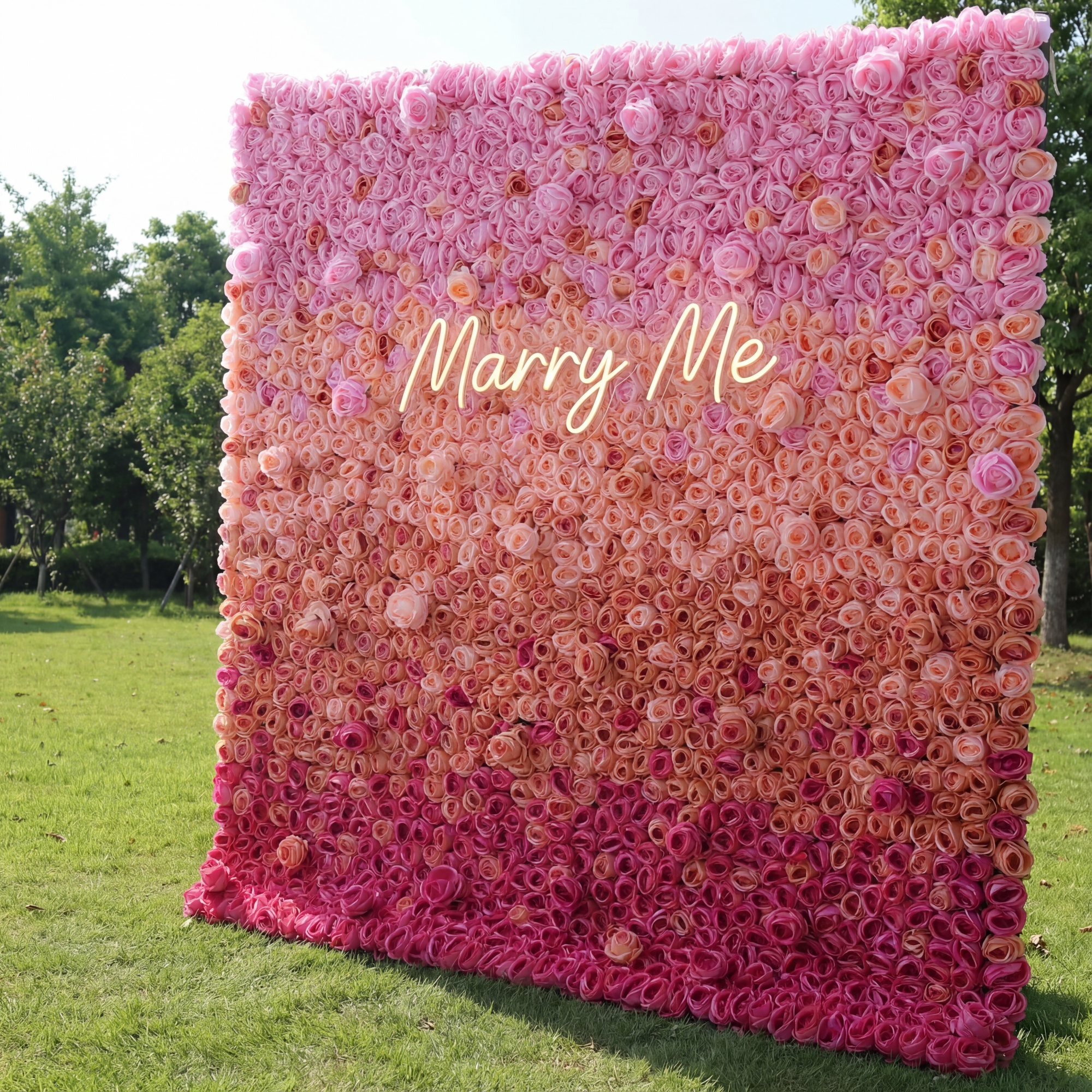 Valar Flowers Roll Up Artificial Flower Wall Backdrop: Radiant Rose Gradient - A Passionate Palette from Vivid to Delicate-VF-239-2