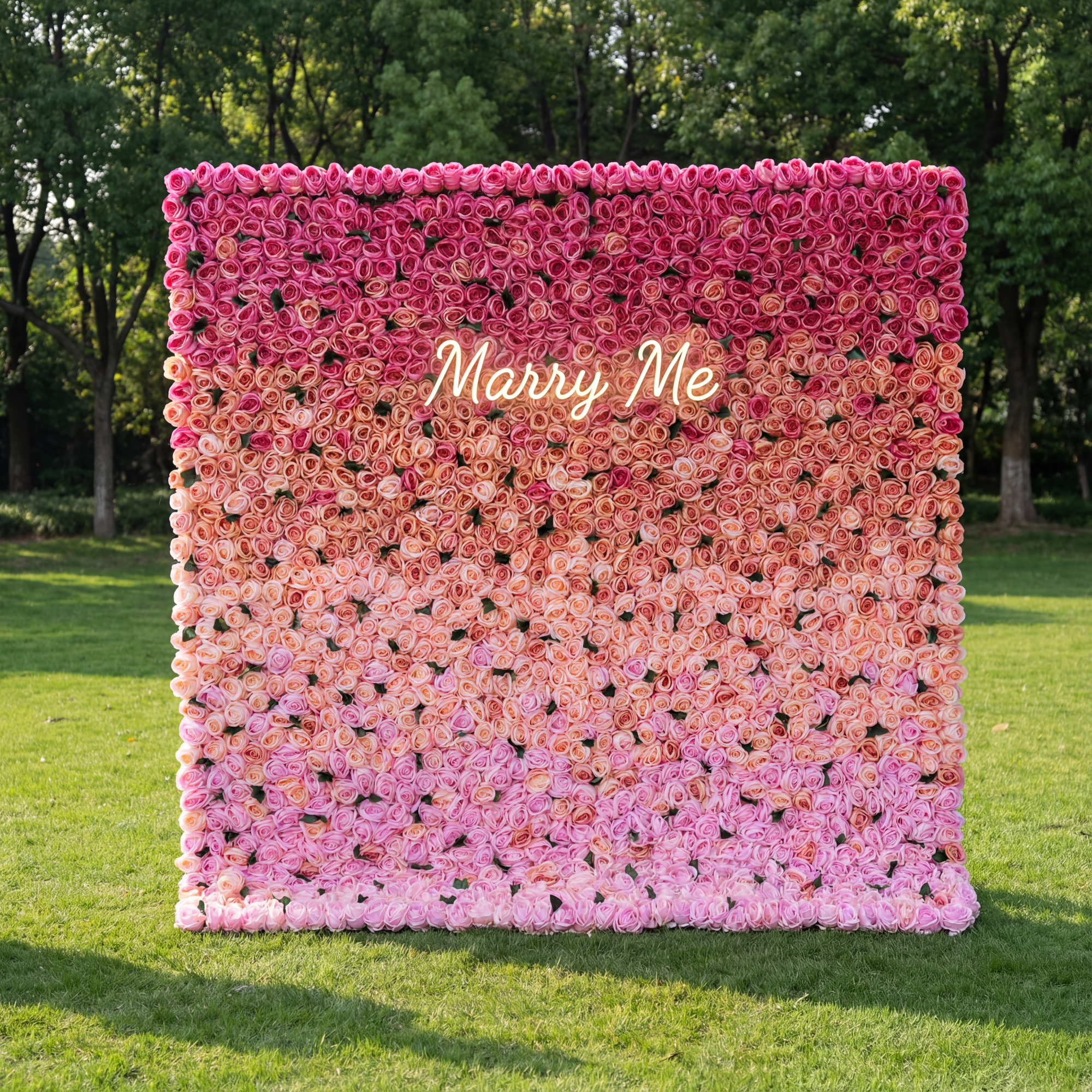 Valar Flowers Roll Up Artificial Flower Wall Backdrop: Radiant Rose Gradient - A Passionate Palette from Vivid to Delicate-VF-239