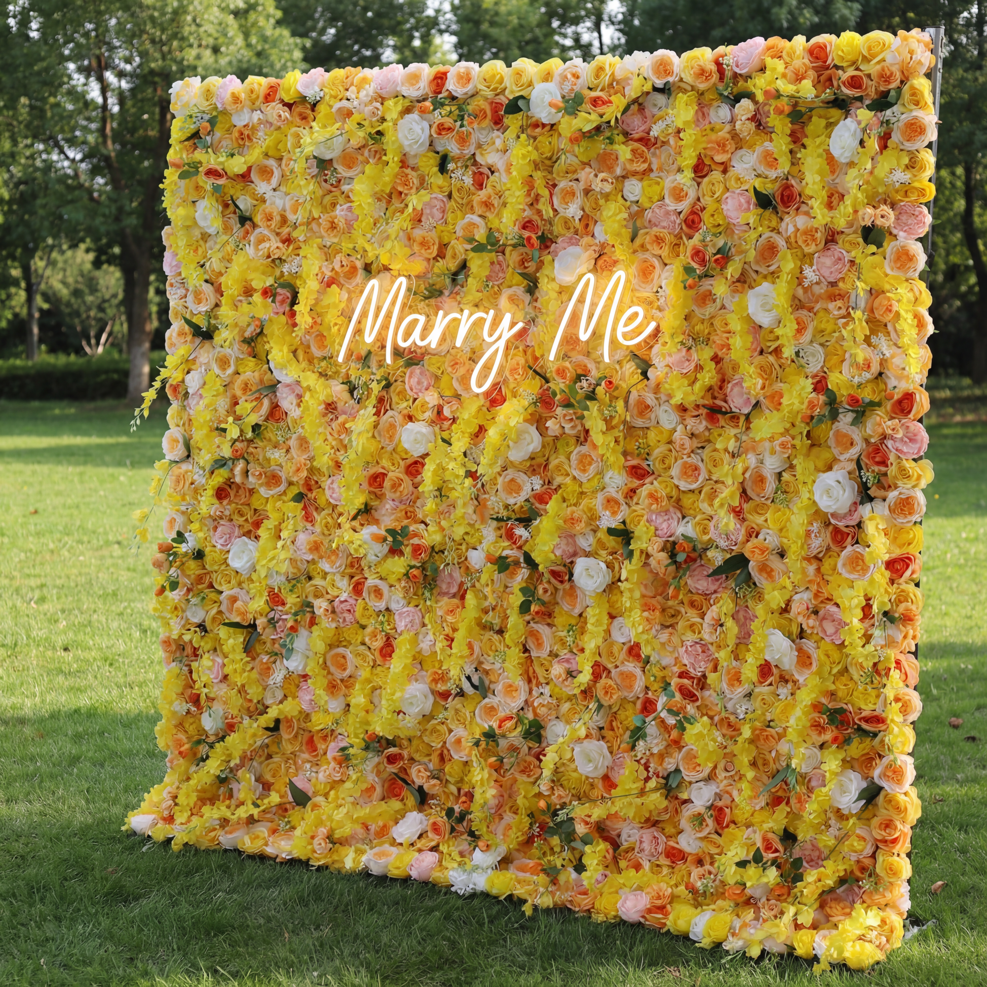 ValarFlowers Artificial Floral Wall Backdrop: Sunlit Symphony - A Radiant Cascade of Golden Blooms-VF-252