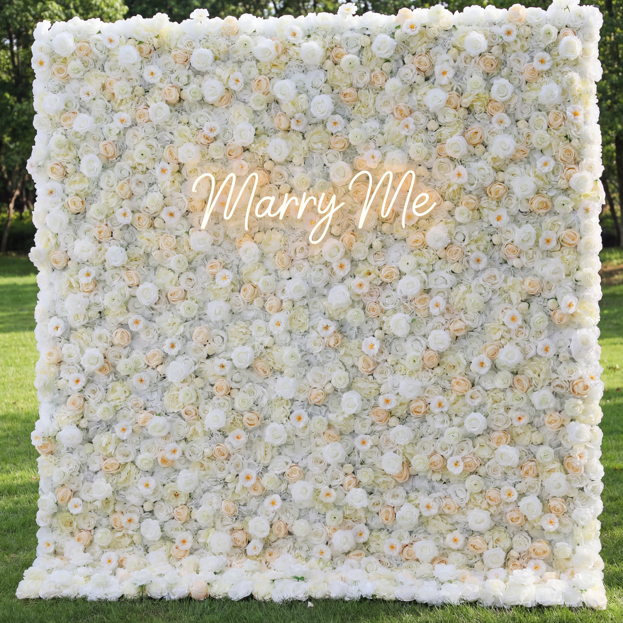 Valar Flowers Roll Up Fabric Artificial White, Cream and Champagne Flower Wall Wedding Backdrop, Floral Party Decor, Event Photography-VF-263