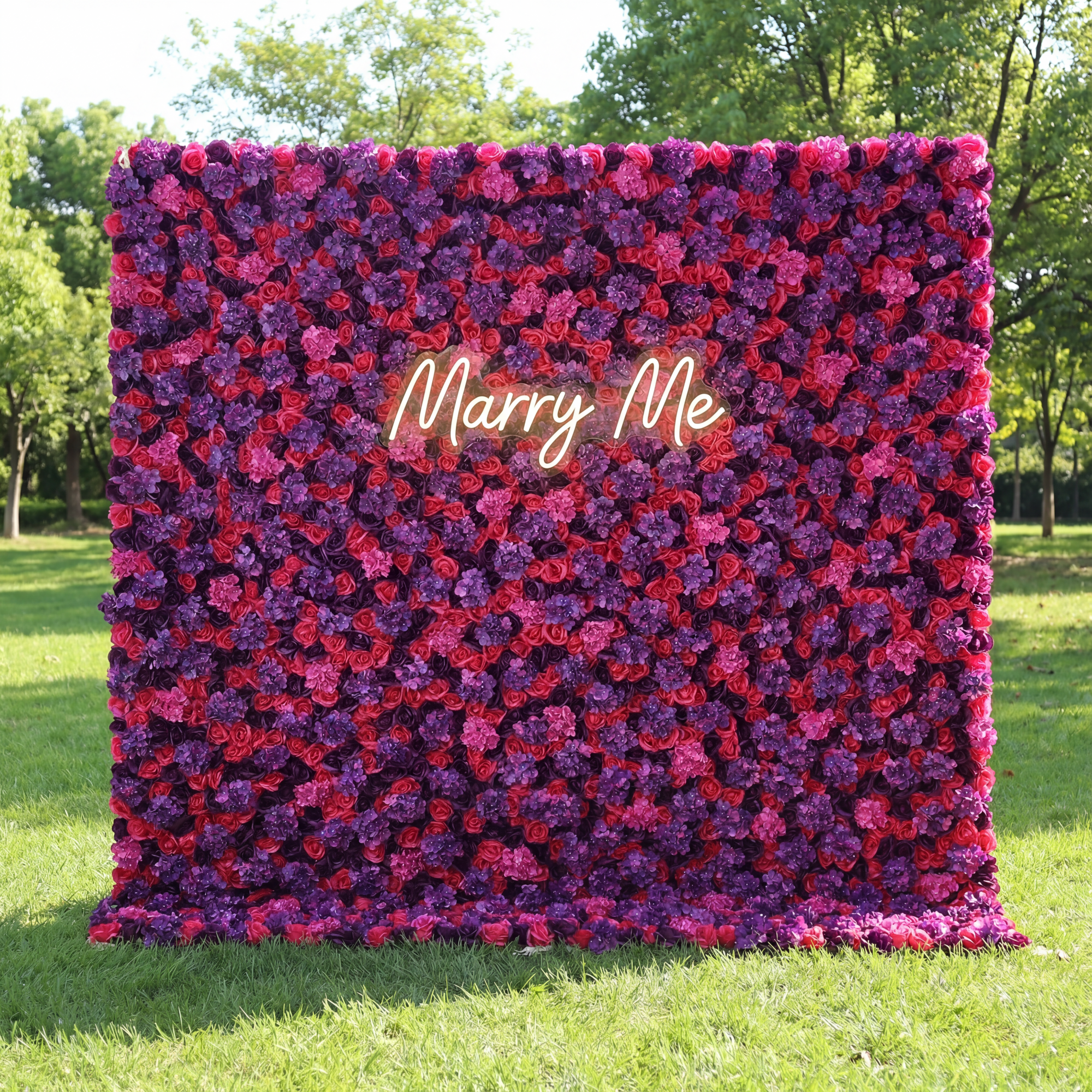 ValarFlowers Artificial Floral Wall Backdrop: The Passionate Spectrum - A Mesmerizing Medley of Deep Reds and Purples-VF-274