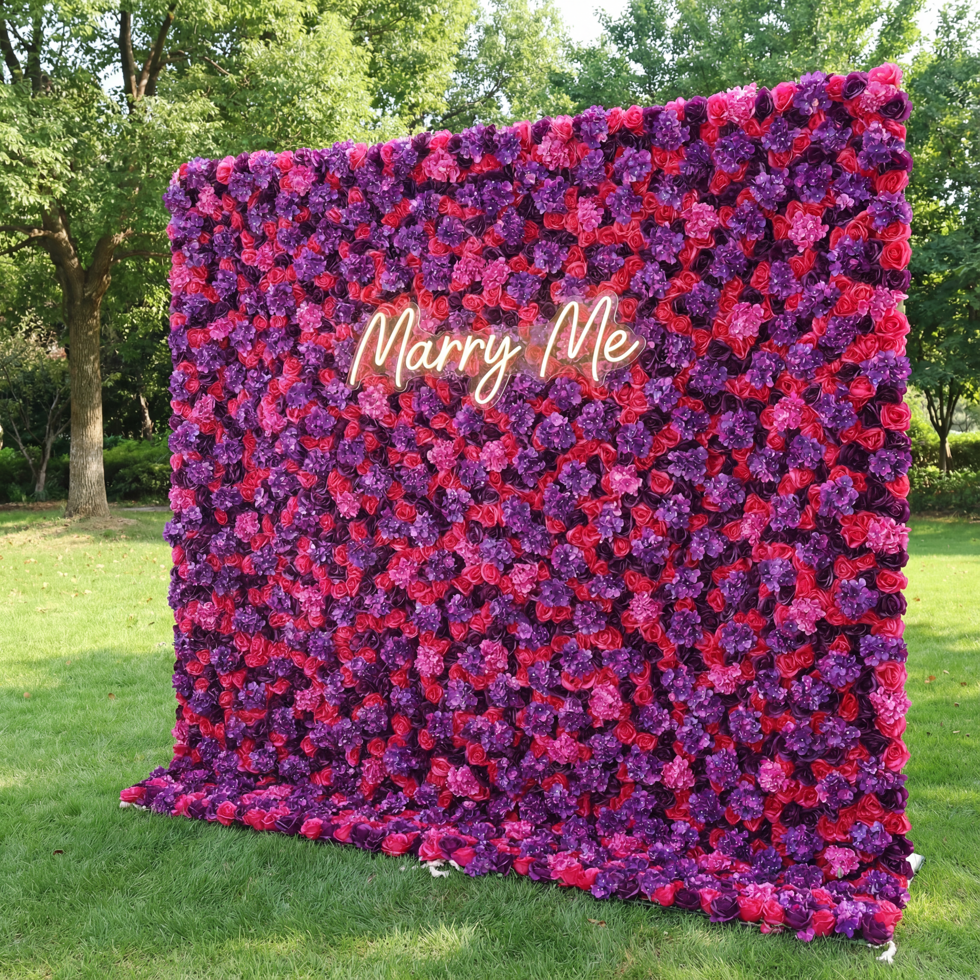 ValarFlowers Artificial Floral Wall Backdrop: The Passionate Spectrum - A Mesmerizing Medley of Deep Reds and Purples-VF-274