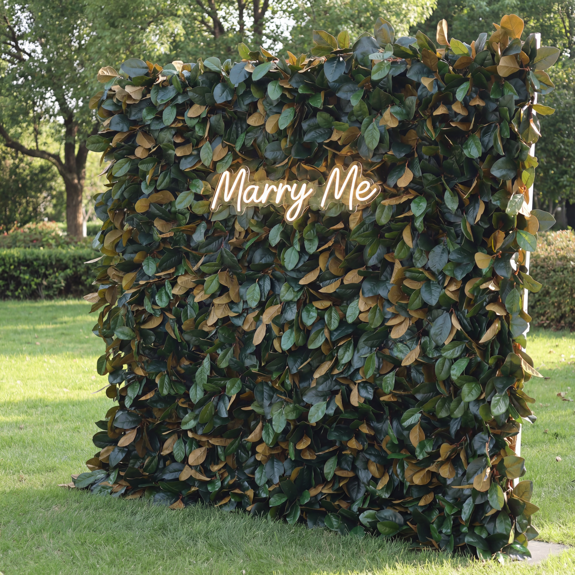 ValarFlowers Artificial Floral Wall Backdrop: Lush Foliage - A Verdant Ensemble of Green and Gold Leaves-VF-276