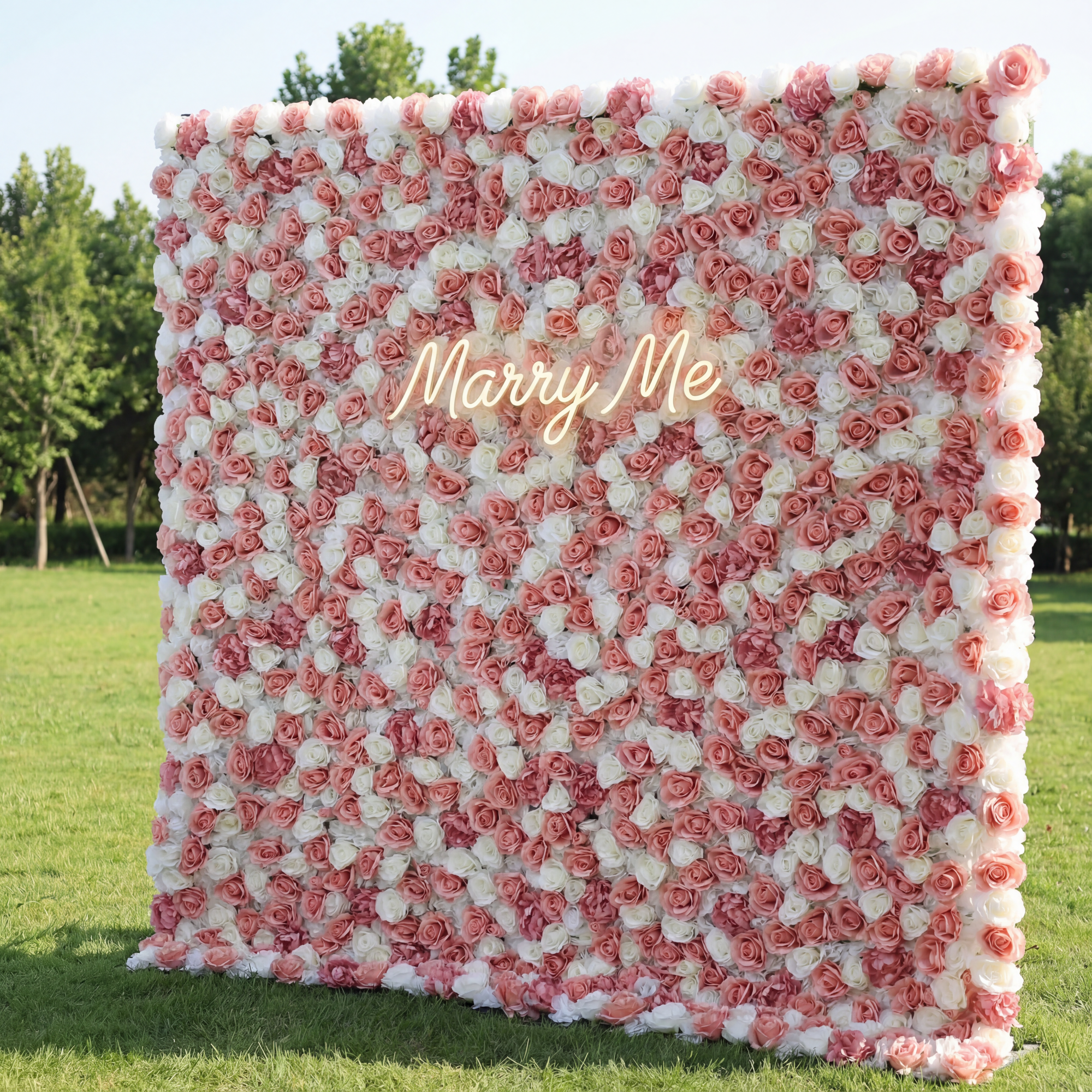 ValarFlowers Artificial Floral Wall Backdrop: Rosy Radiance - Una delicada danza de rosas rosas y blancas-VF-277