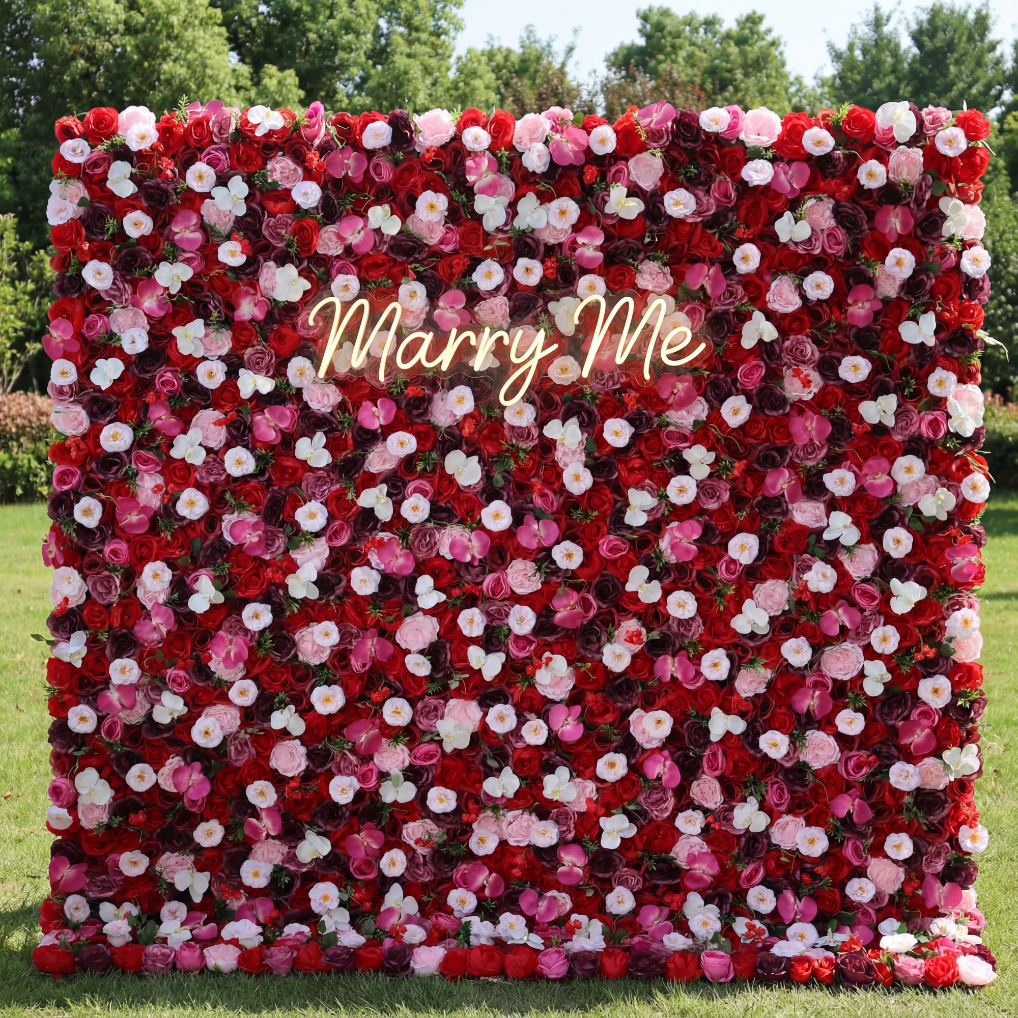 ValarFlower Artificial Floral Wall Backdrop: Blooming Symphony: A Medley of Passion and Purity-VF-282