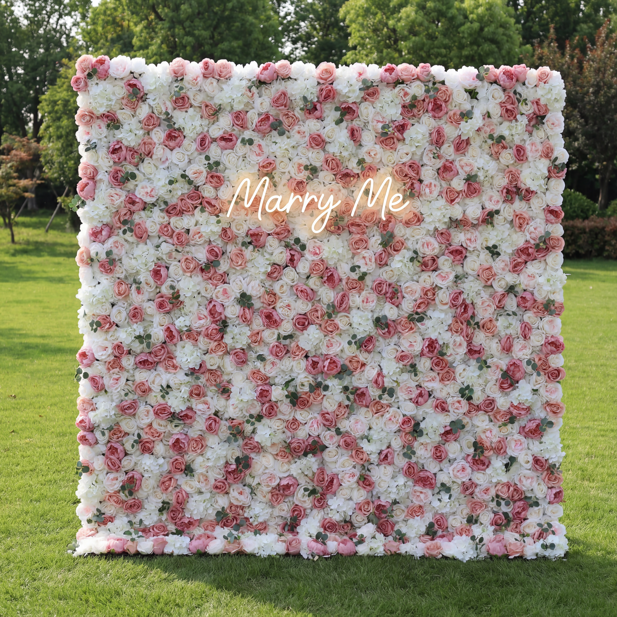 ValarFlower Artificial Floral Wall Backdrop: Roses in Reverie: A Pastel Palette of Pink and Pearl-VF-284