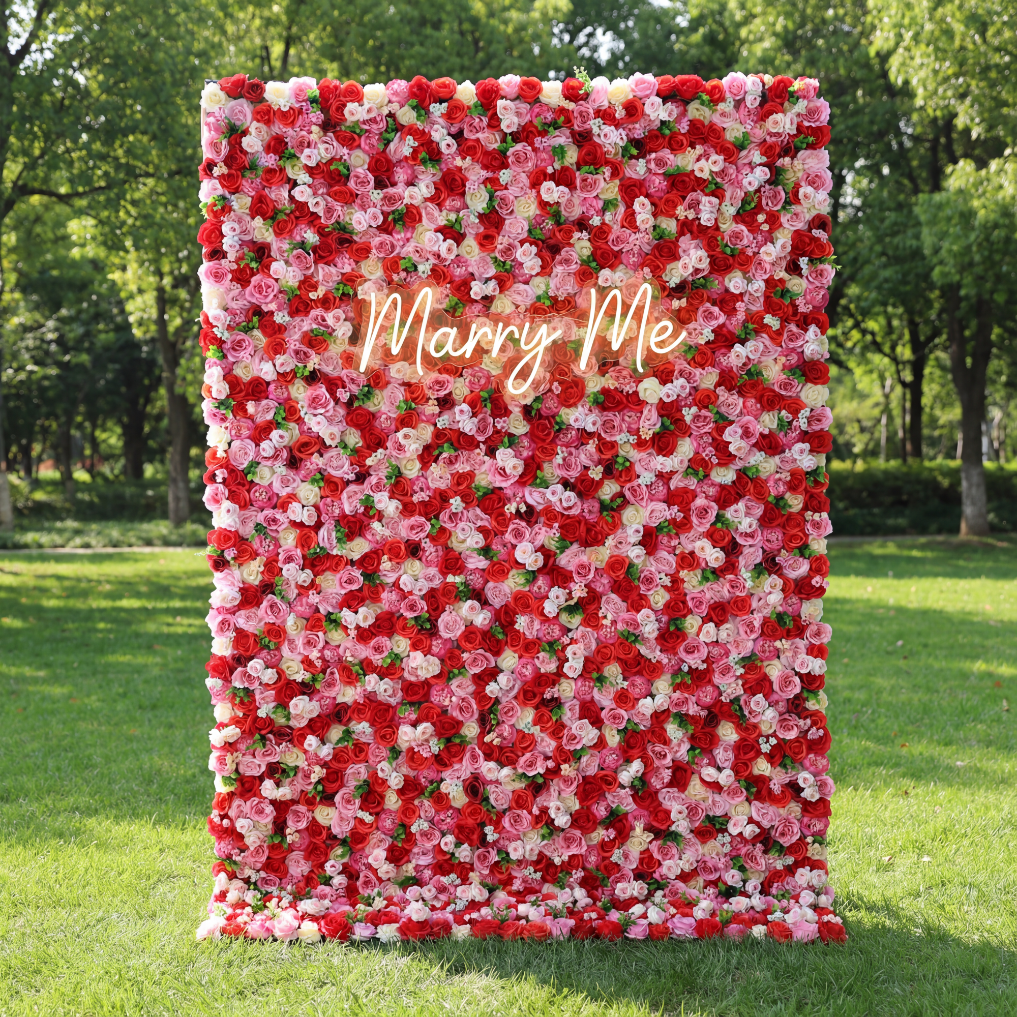 ValarFlowers Artificial Floral Wall Backdrop: Passionate Blooms: A Symphony of Scarlet and Soft Pink-VF-285