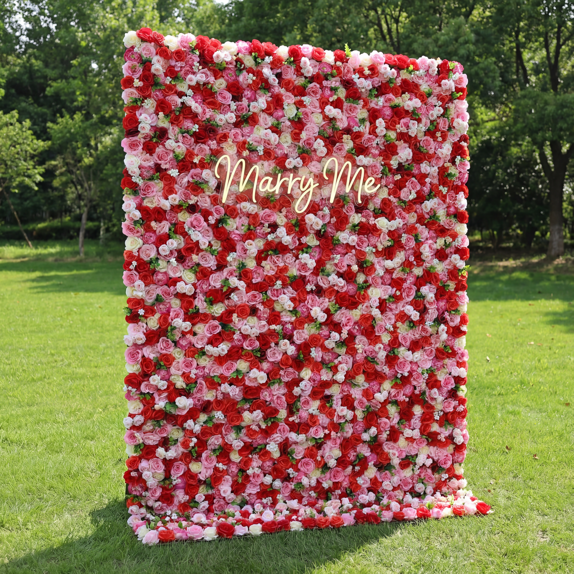 ValarFlowers Artificial Floral Wall Backdrop: Passionate Blooms: A Symphony of Scarlet and Soft Pink-VF-285