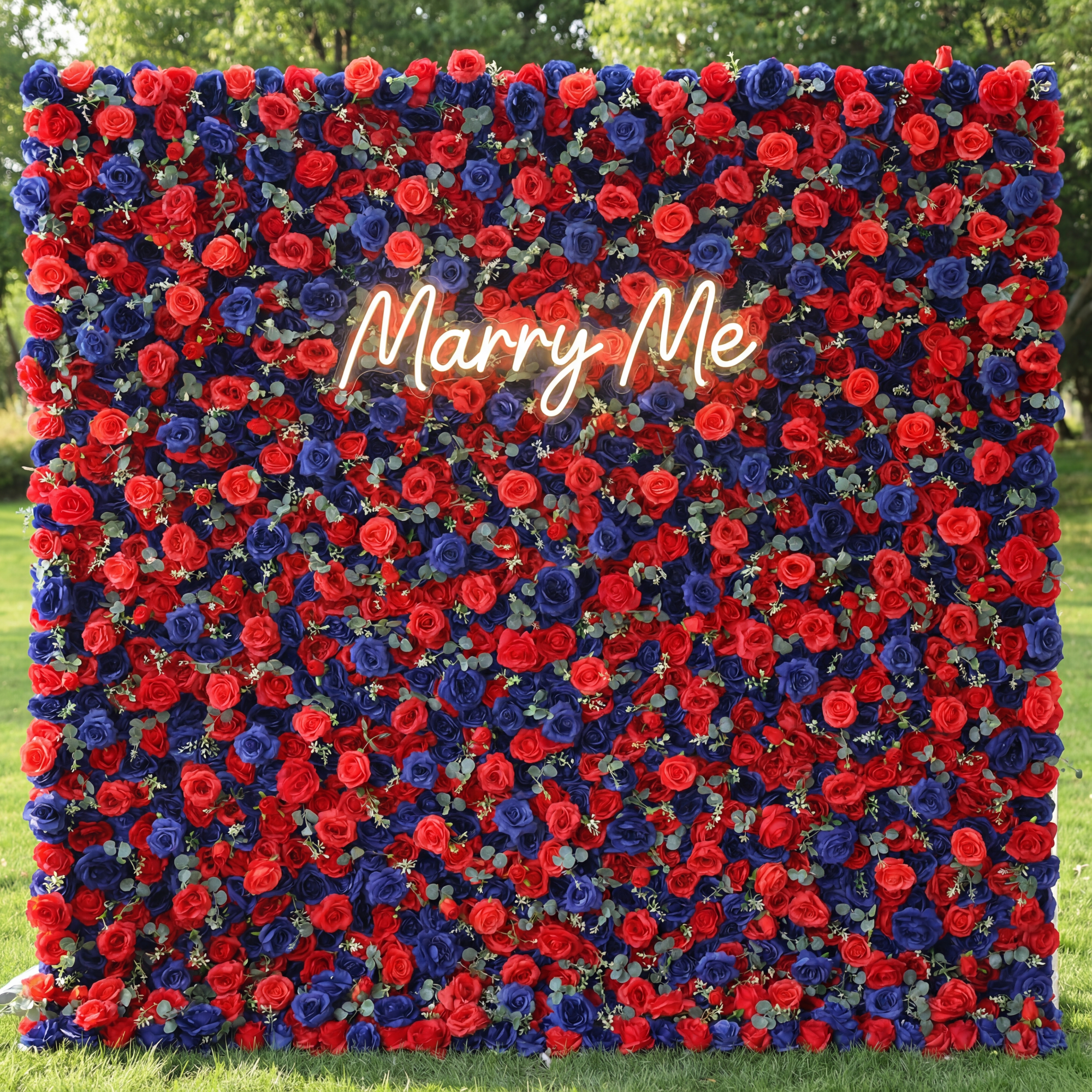 ValarFlowers Artificial Floral Wall Backdrop: Royal Romance: A Mélange of Midnight Blue and Resplendent Red-VF-291