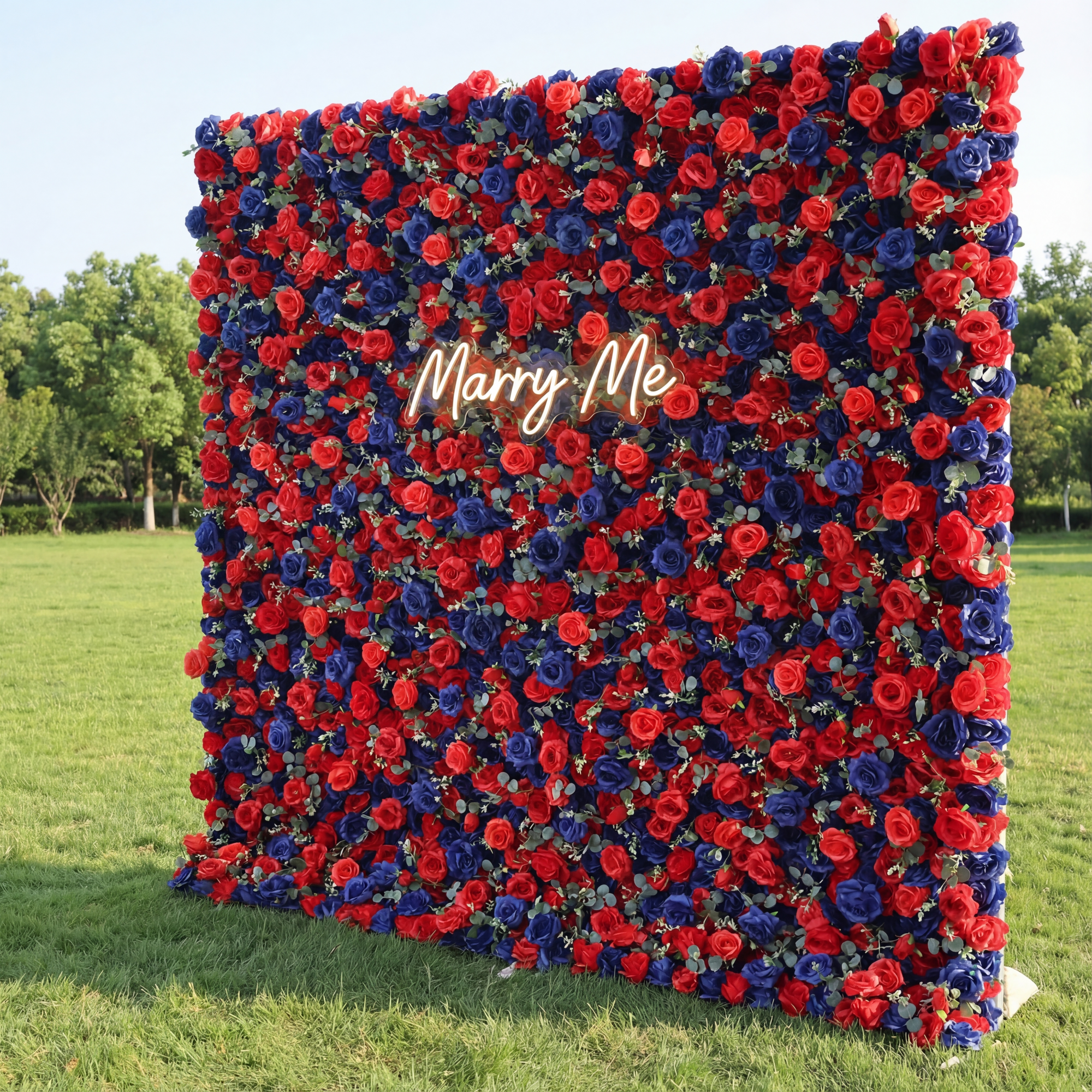 ValarFlowers Artificial Floral Wall Backdrop: Royal Romance: A Mélange of Midnight Blue and Resplendent Red-VF-291