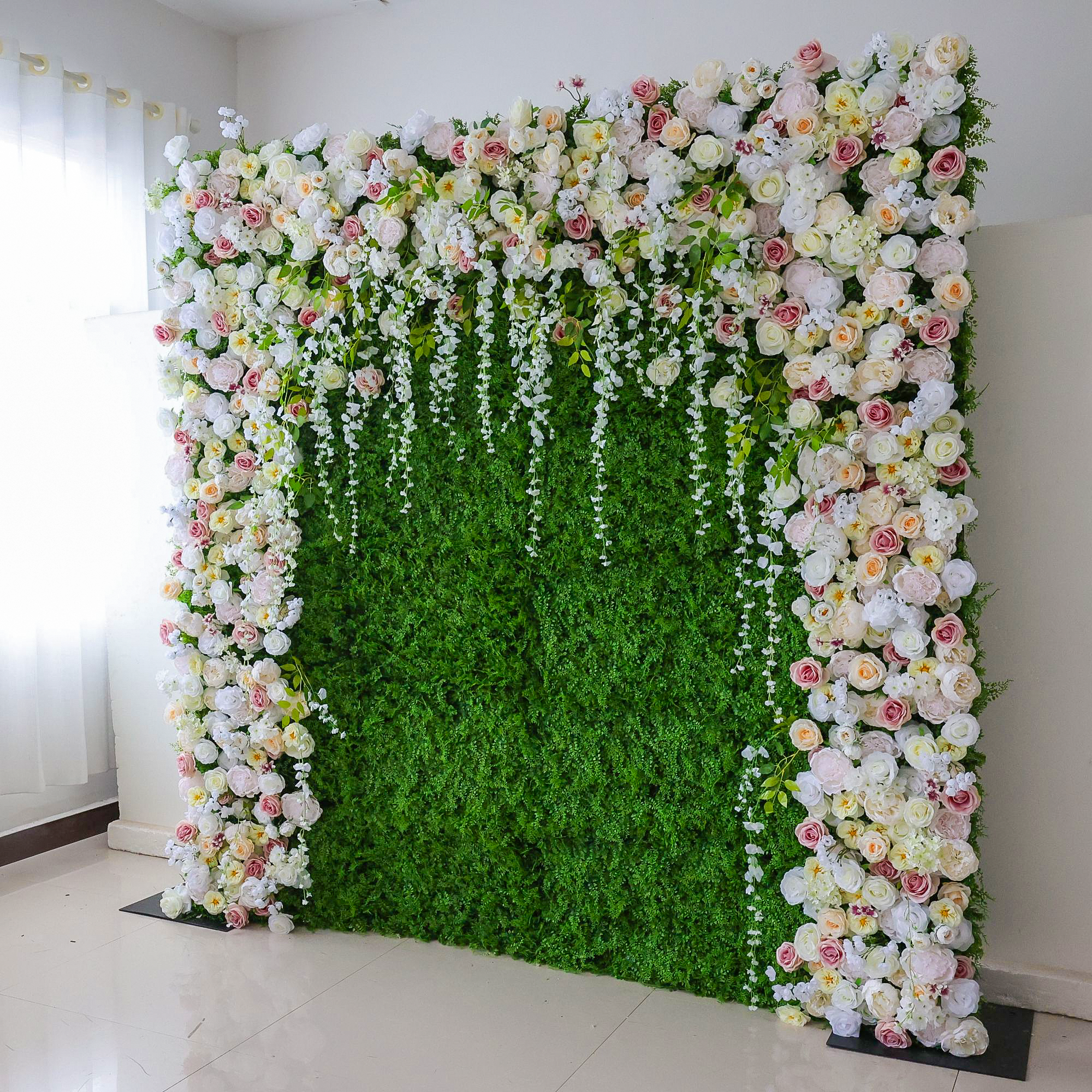 Fleurs Valar retrousser tissu fleur artificielle mur toile de fond de mariage, décor de fête florale, photographie d'événement-VF-294 