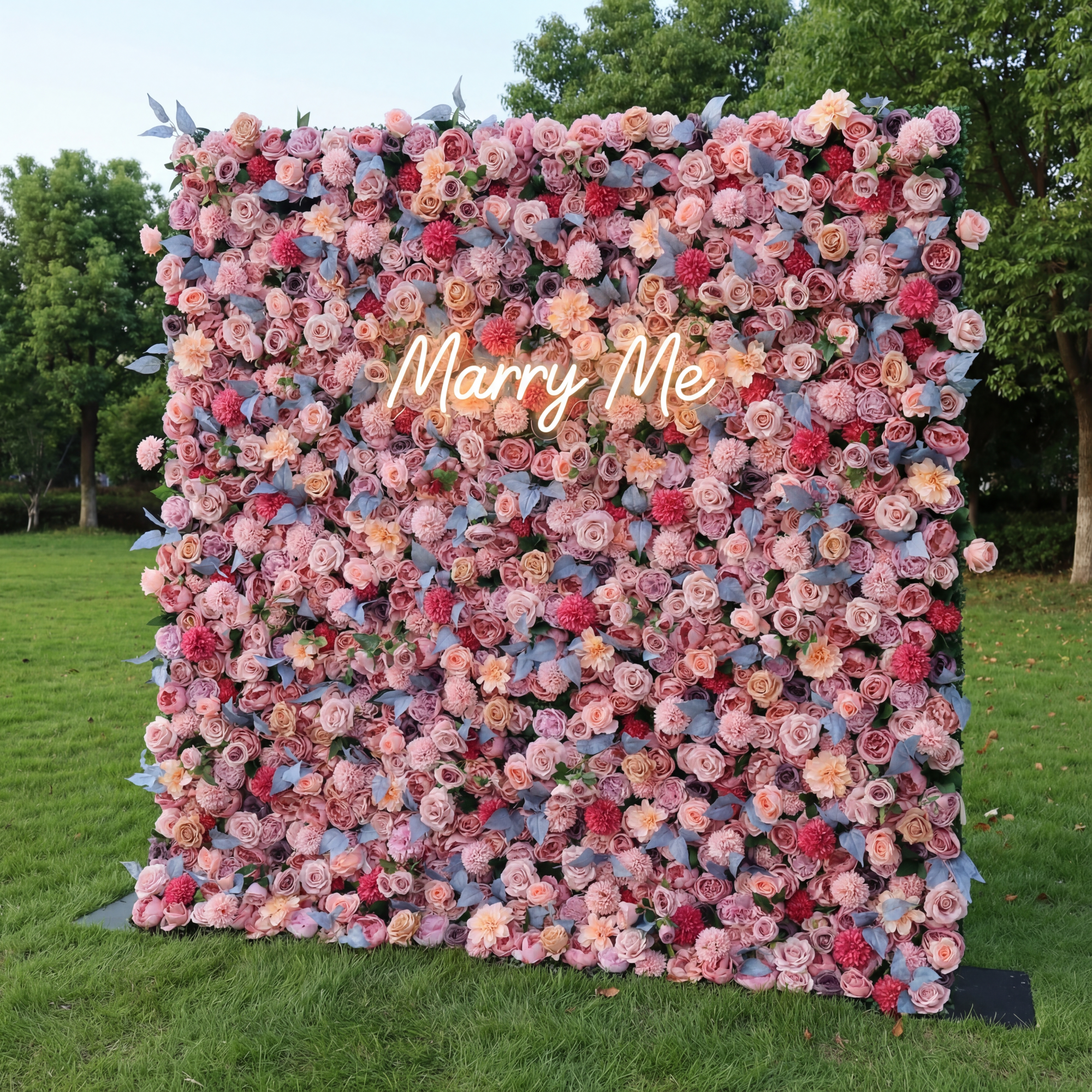 Valar Flowers Roll Up Fabric Artificial Flower Wall Wedding Backdrop, Floral Party Decor, Event Photography-VF-298