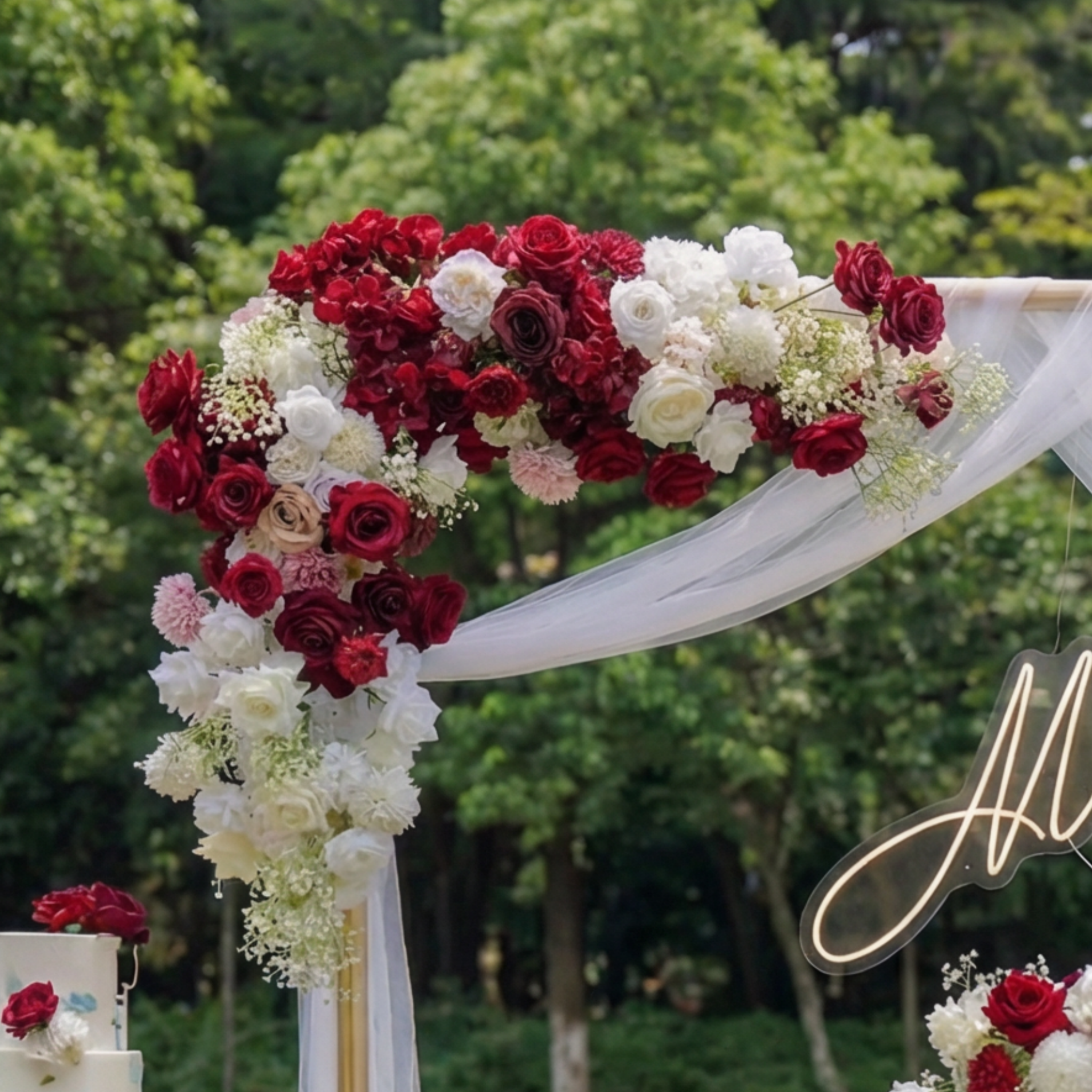 Conjunto de Arreglo Floral de Boda de Lujo – Fondo Floral Artificial, Flores para Cartel de Bienvenida y Decoraciones de Mesa para Decoración de Boda Elegante VF-418-3