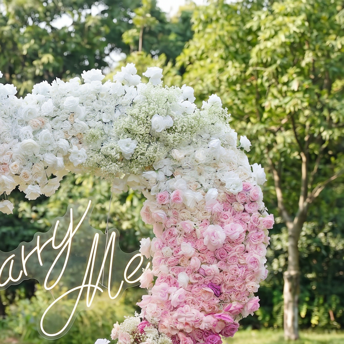 ValarFlower Gradient Pink Purple Heart Flower Wall Arch, Luxury Wedding Proposal Backdrop for Outdoor Ceremony & Event Decor HA-340