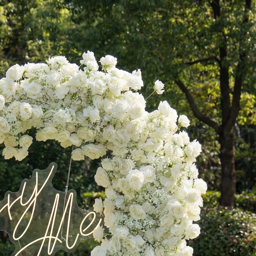 Valar Flower Heart-Shaped White Rose Floral Arch | Romantic Wedding & Proposal Backdrop for Permanent Event Decor HA-406